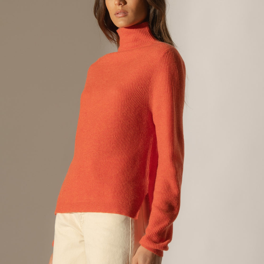 ruby pull col montant orange chiné 100% cachemire