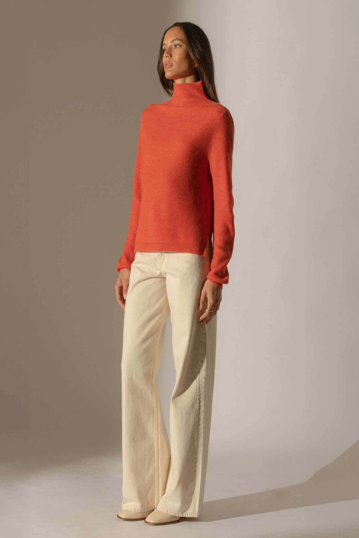 ruby pull col montant orange chiné 100% cachemire