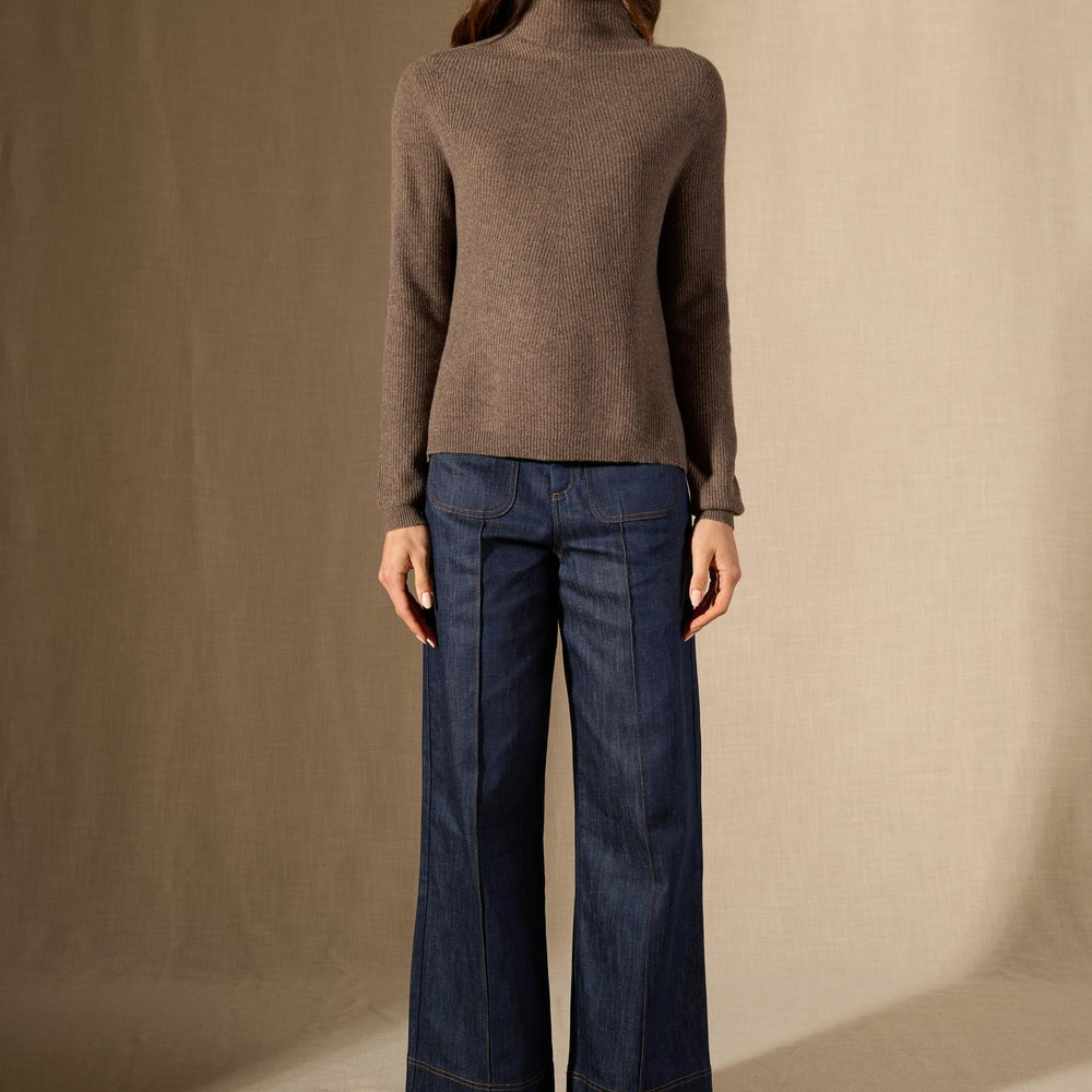 RUBY pull col montant taupe chiné 100% cachemire