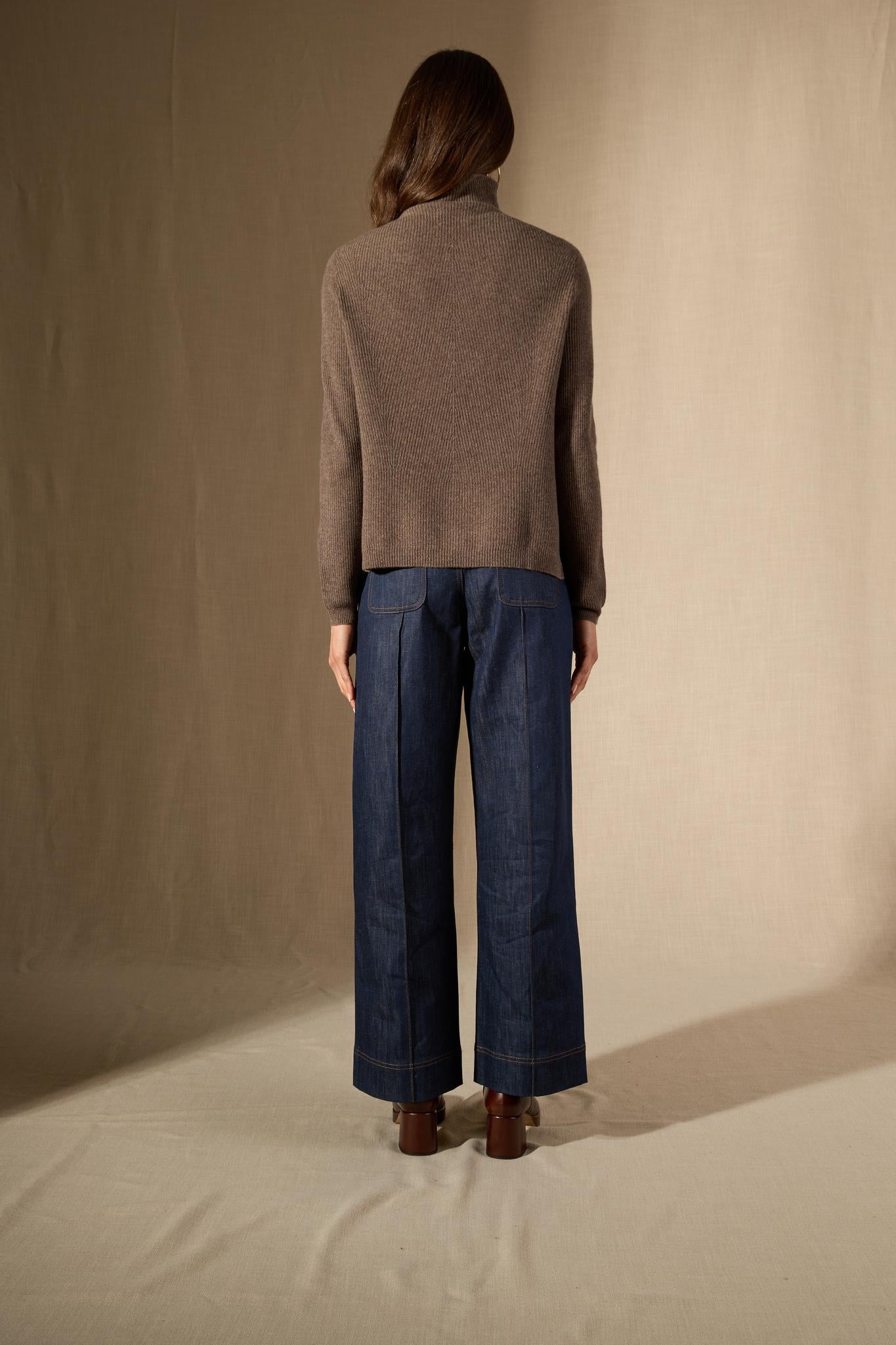 RUBY pull col montant taupe chiné 100% cachemire