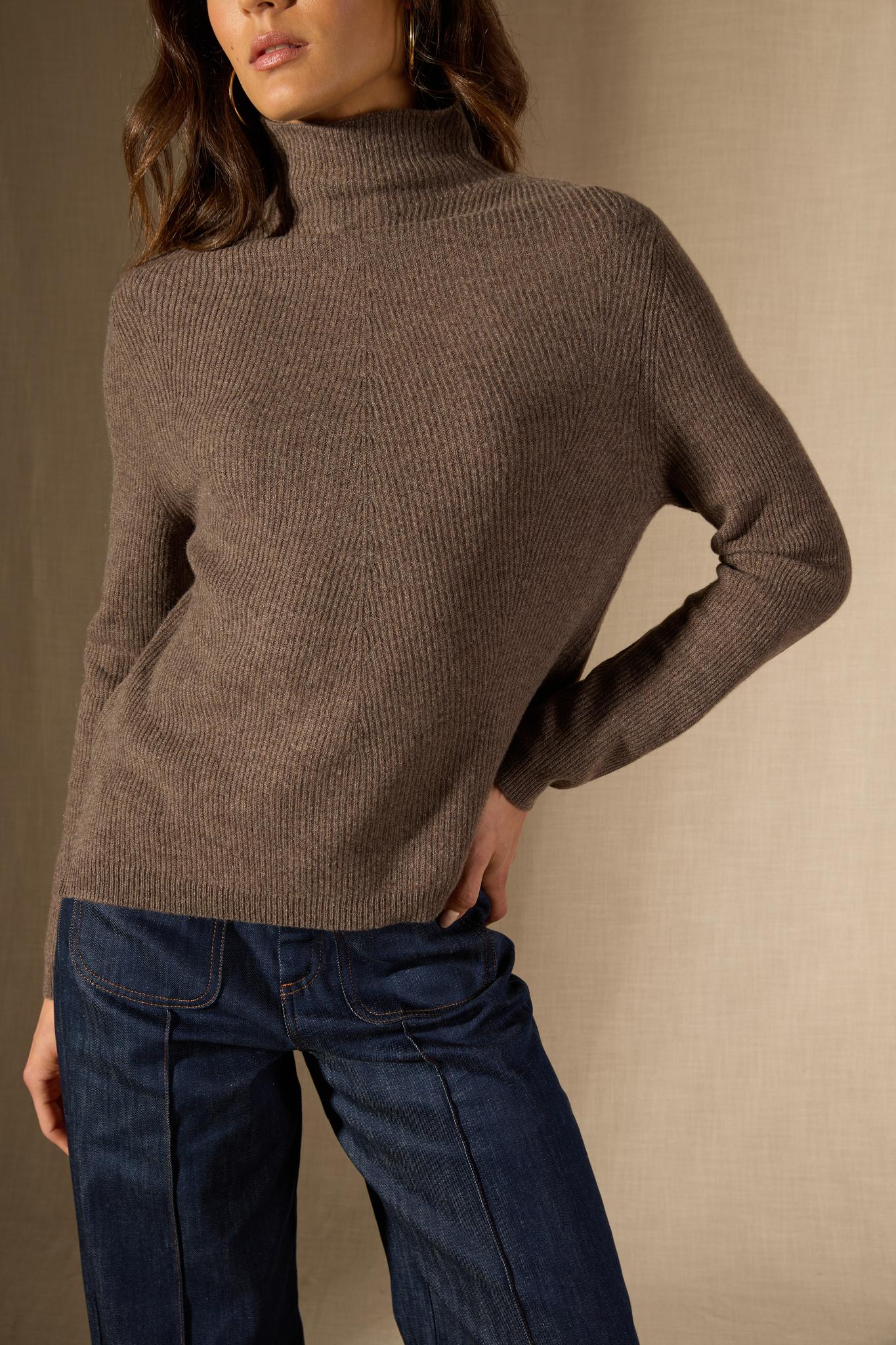 RUBY pull col montant taupe chiné 100% cachemire