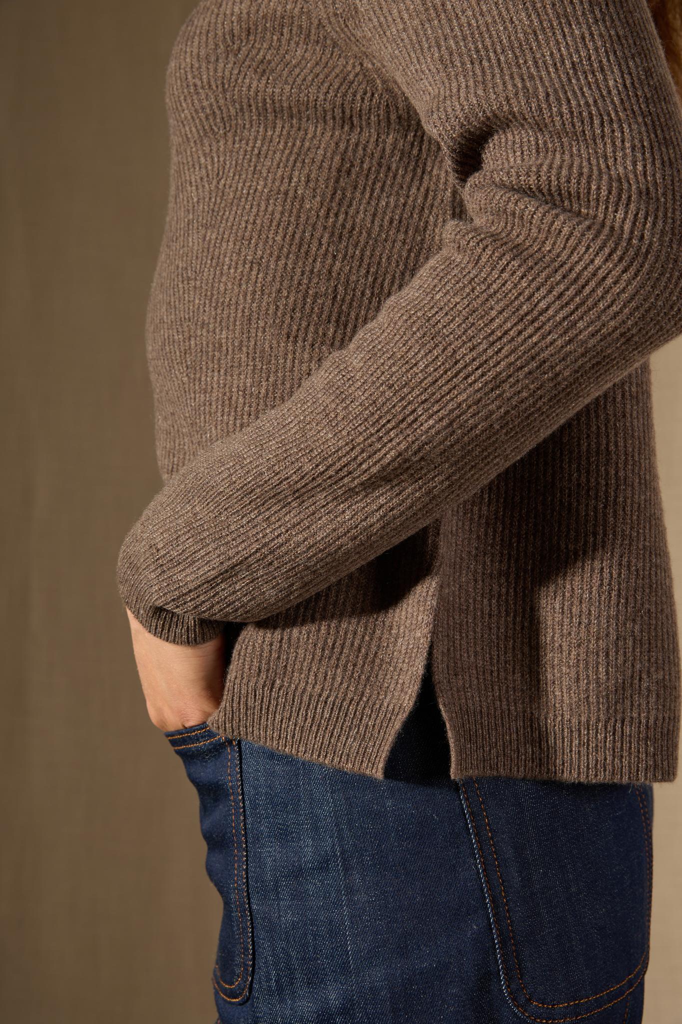 RUBY pull col montant taupe chiné 100% cachemire