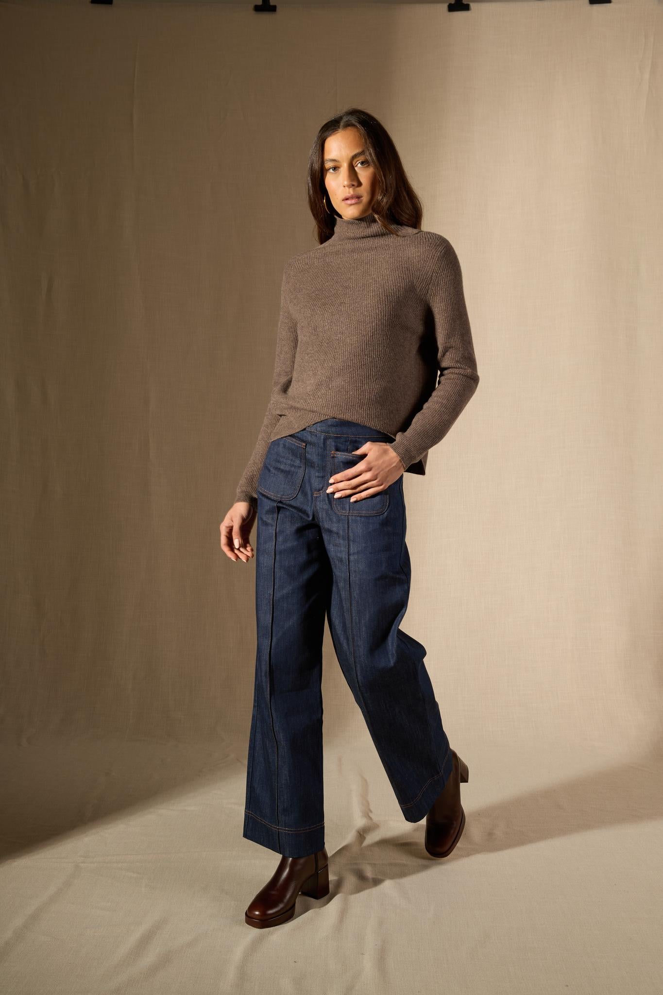 RUBY pull col montant taupe chiné 100% cachemire