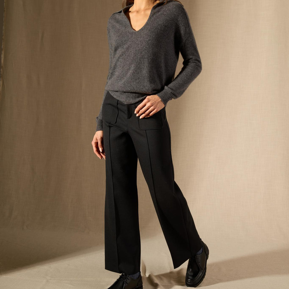 Rosalie polo col v croisé anthracite chiné 100% cachemire