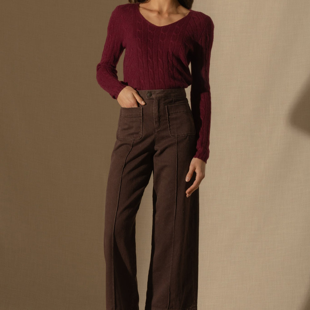 salome pull col v 4 fils bordeaux 100% cachemire