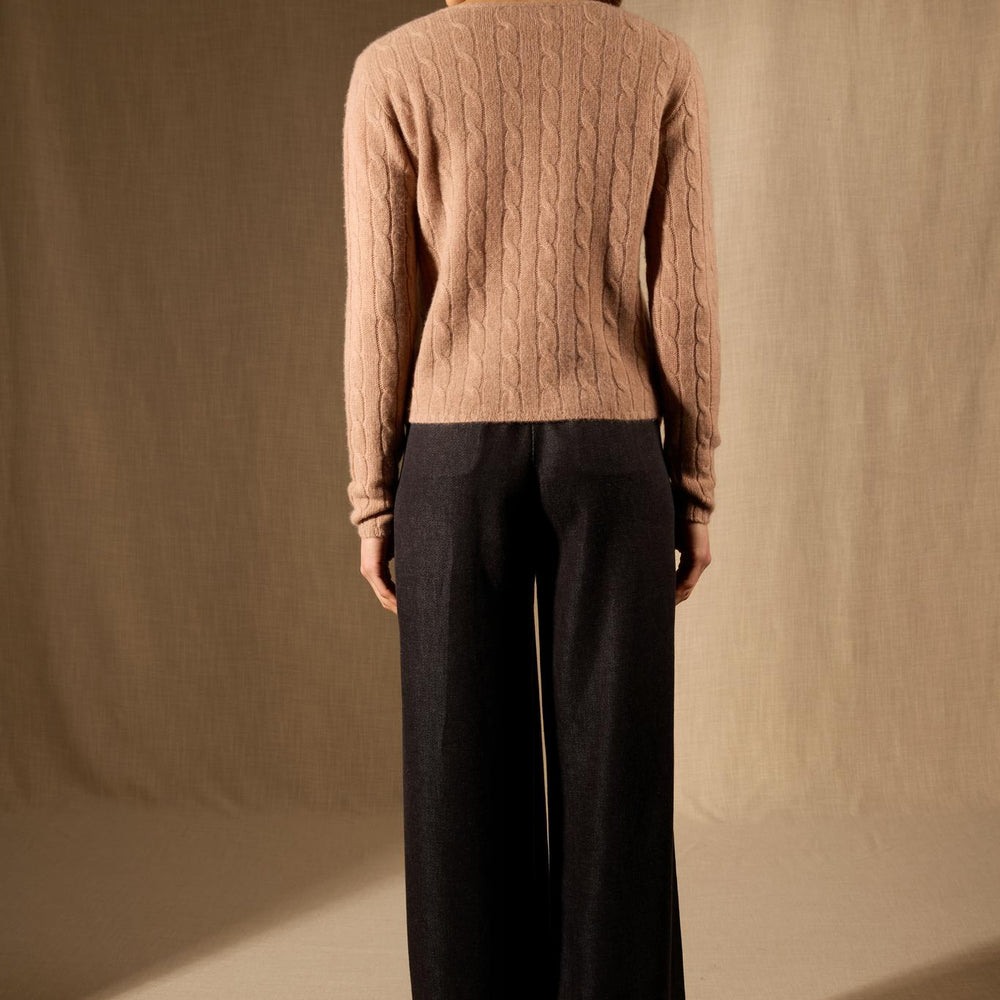 SALOME pull col v 4 fils camel chiné 100% cachemire