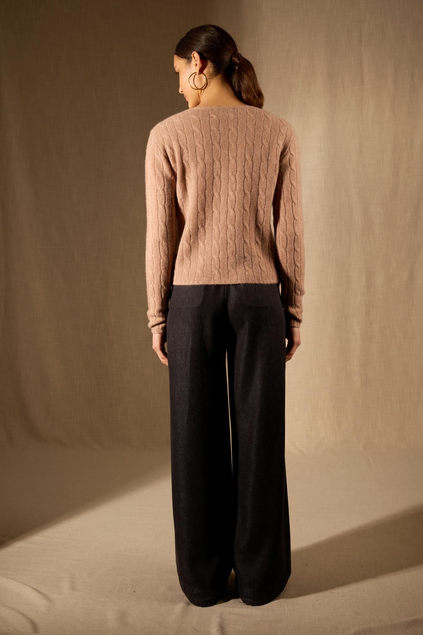 SALOME pull col v 4 fils camel chiné 100% cachemire