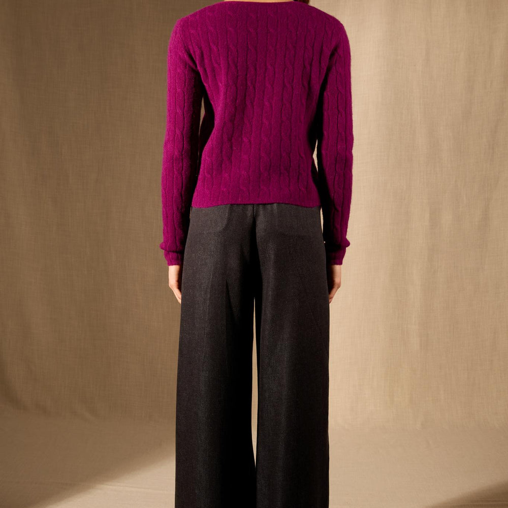 SALOME pull col v 4 fils prune 100% cachemire