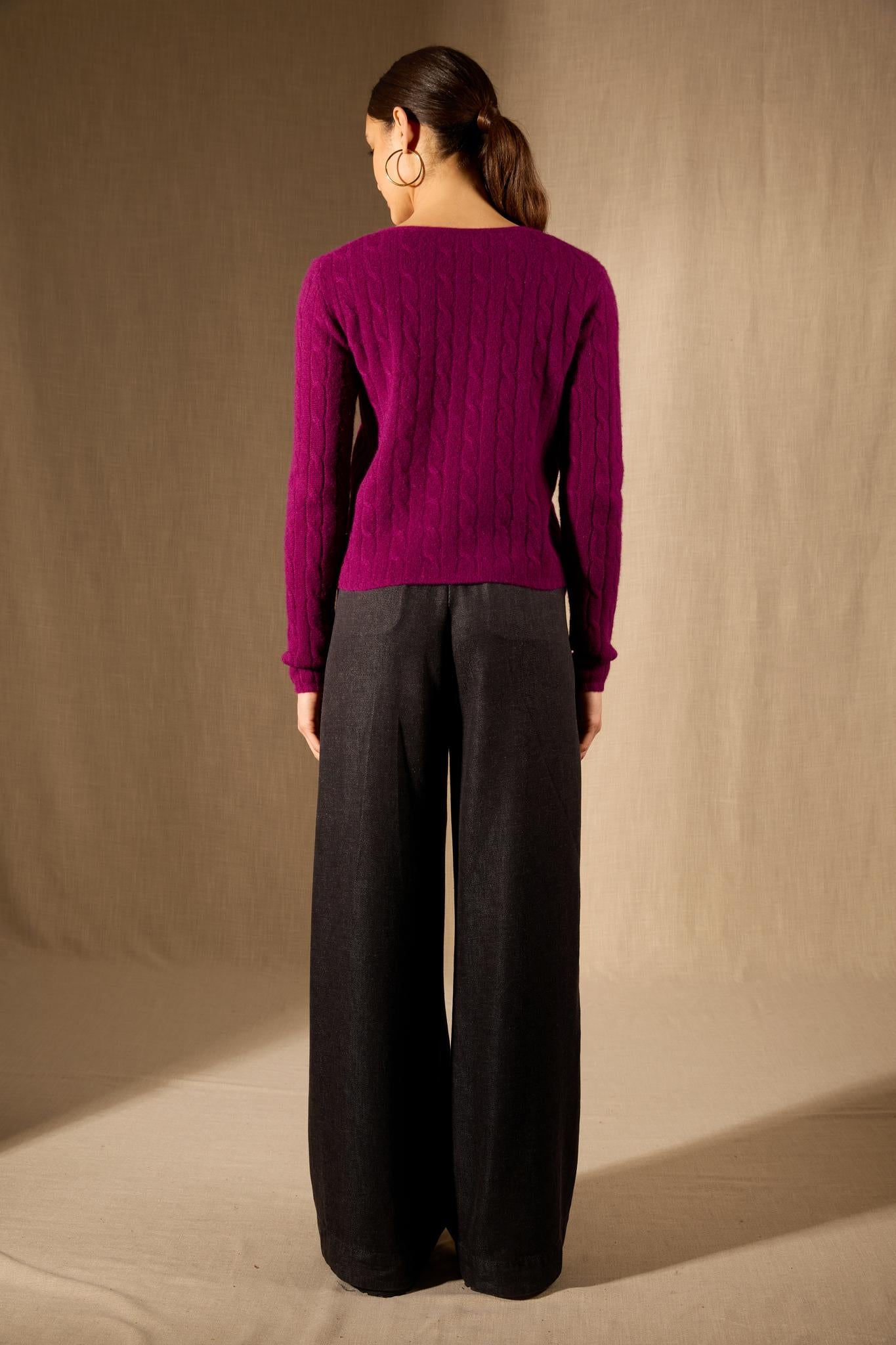 SALOME pull col v 4 fils prune 100% cachemire