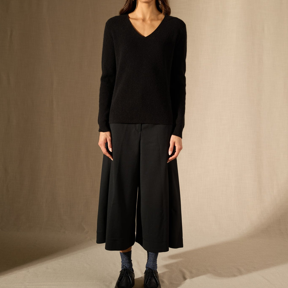 saphira pull col v noir 100% cachemire