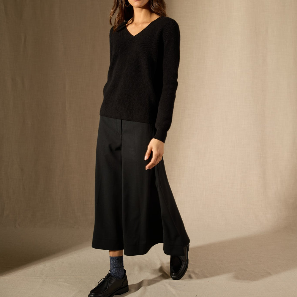 saphira pull col v noir 100% cachemire