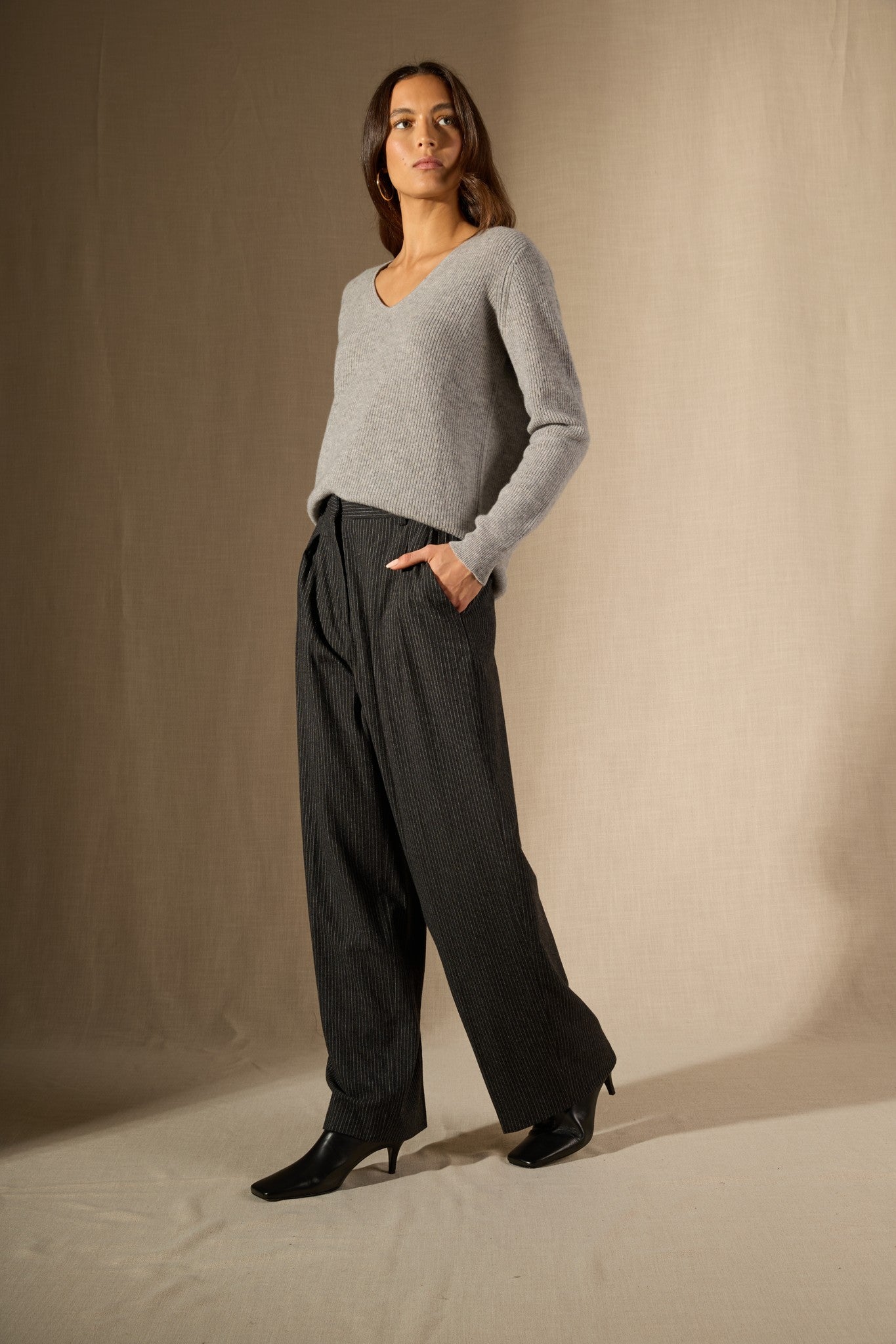 saphira pull col v nuage chiné 100% cachemire