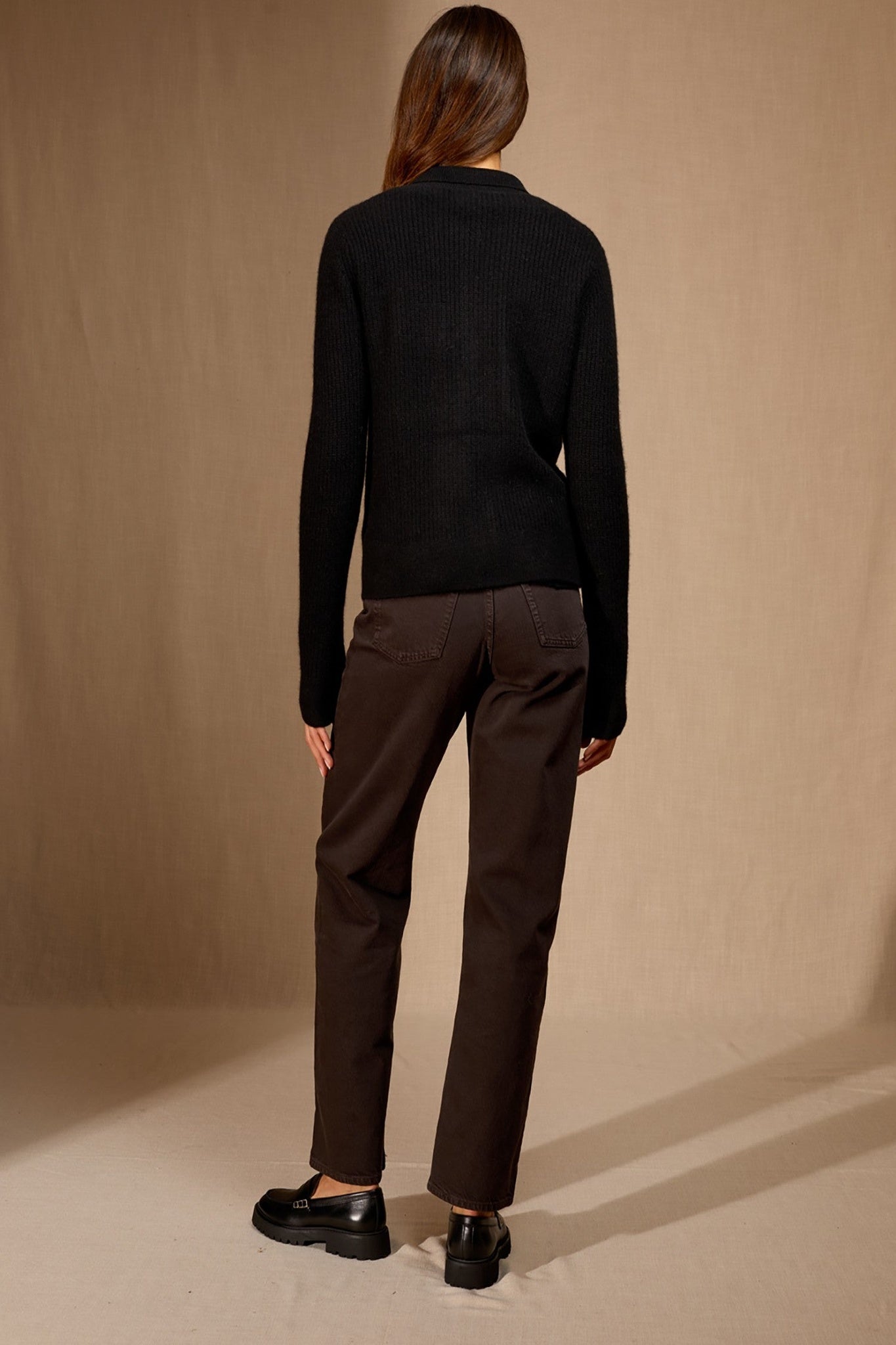 sara veste courte zippée col chemise 4 fils noir 100% cachemire