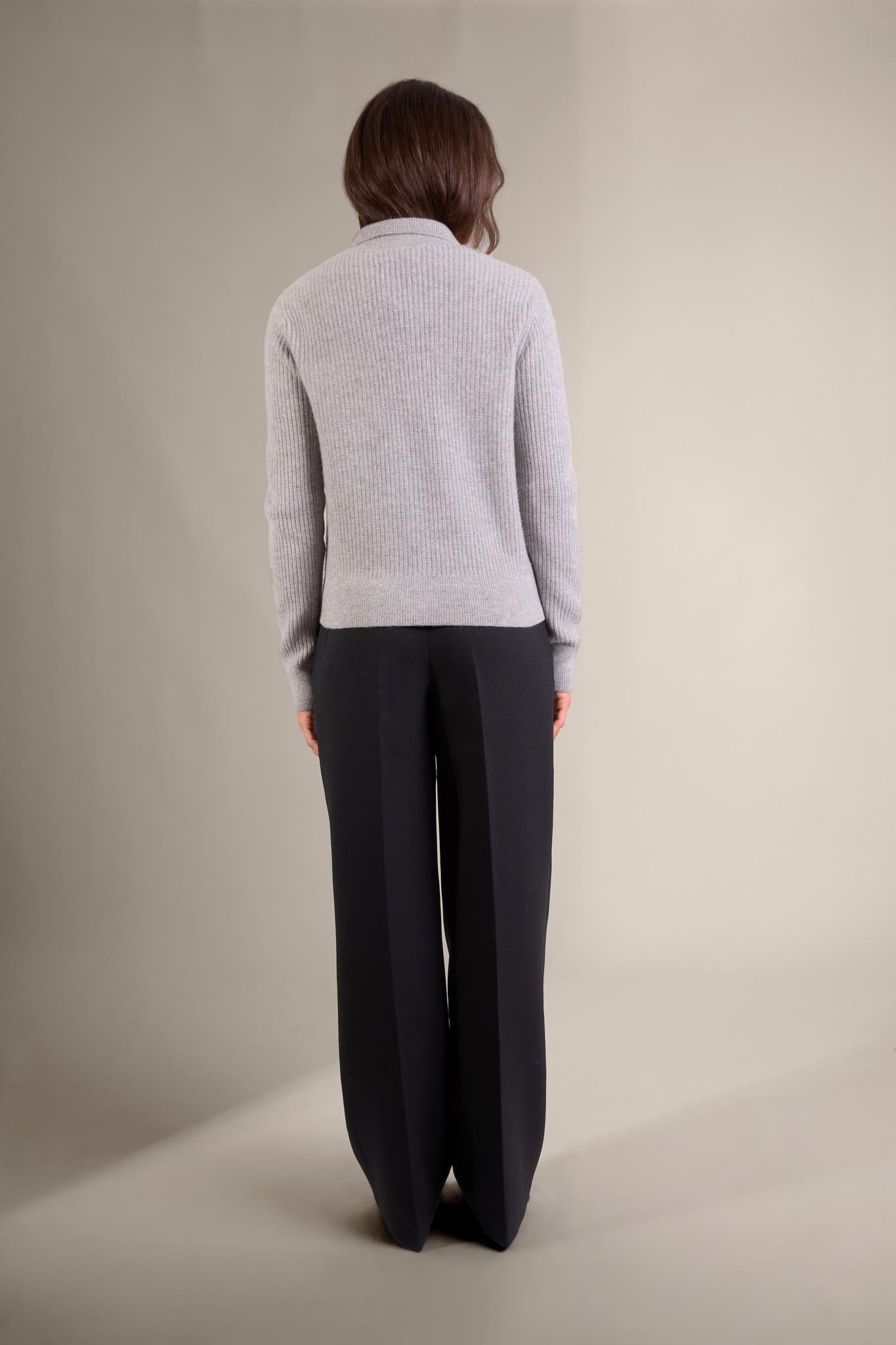 SARA veste courte zippée col chemise 4 fils nuage chiné 100% cachemire