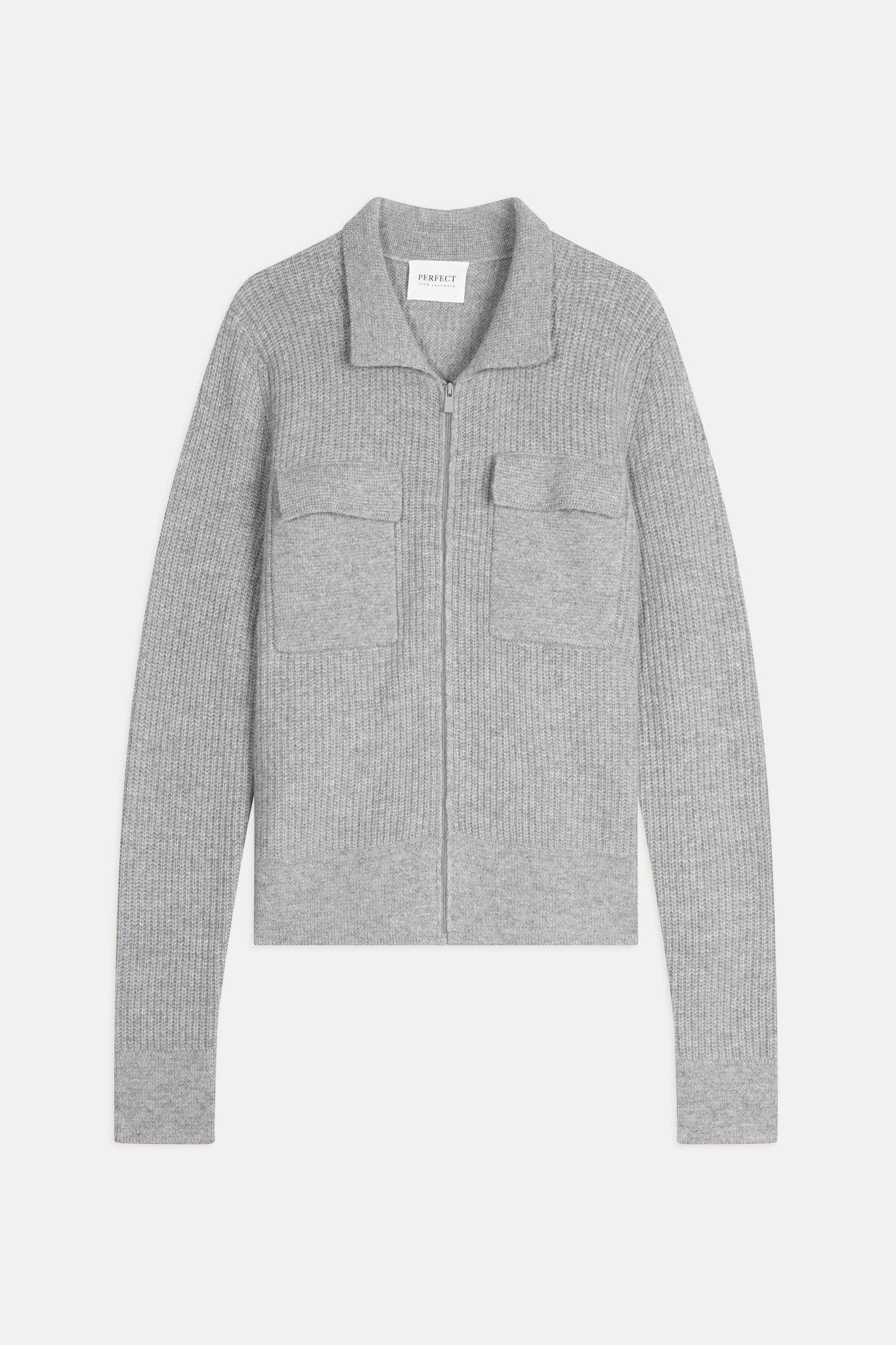 sara veste courte zippée col chemise 4 fils nuage chiné 100% cachemire