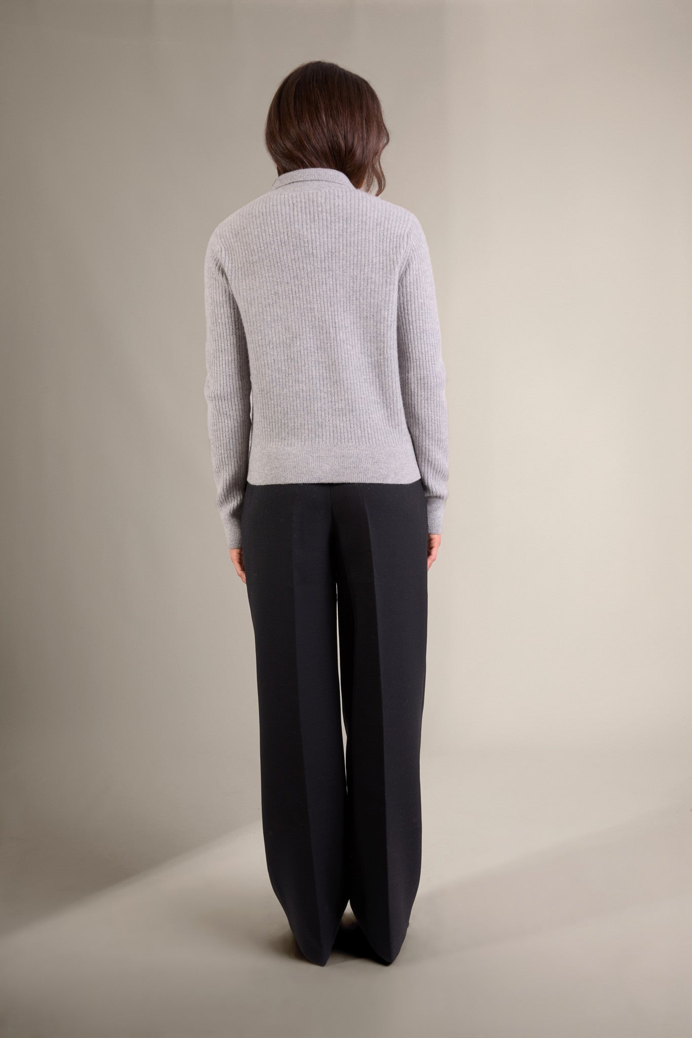 sara veste courte zippée col chemise 4 fils nuage chiné 100% cachemire