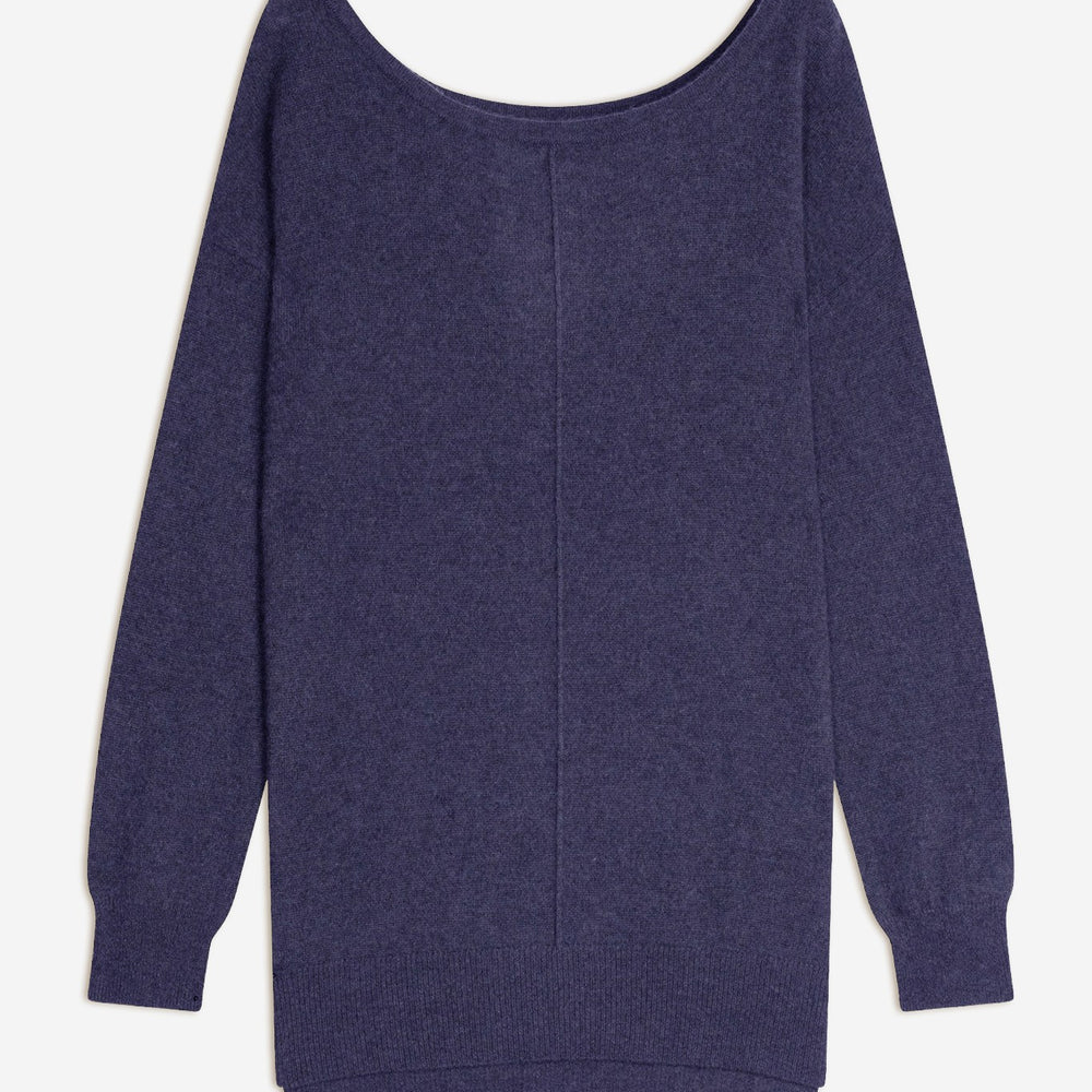 sasha pull col rond violet/gris chiné 100% cachemire