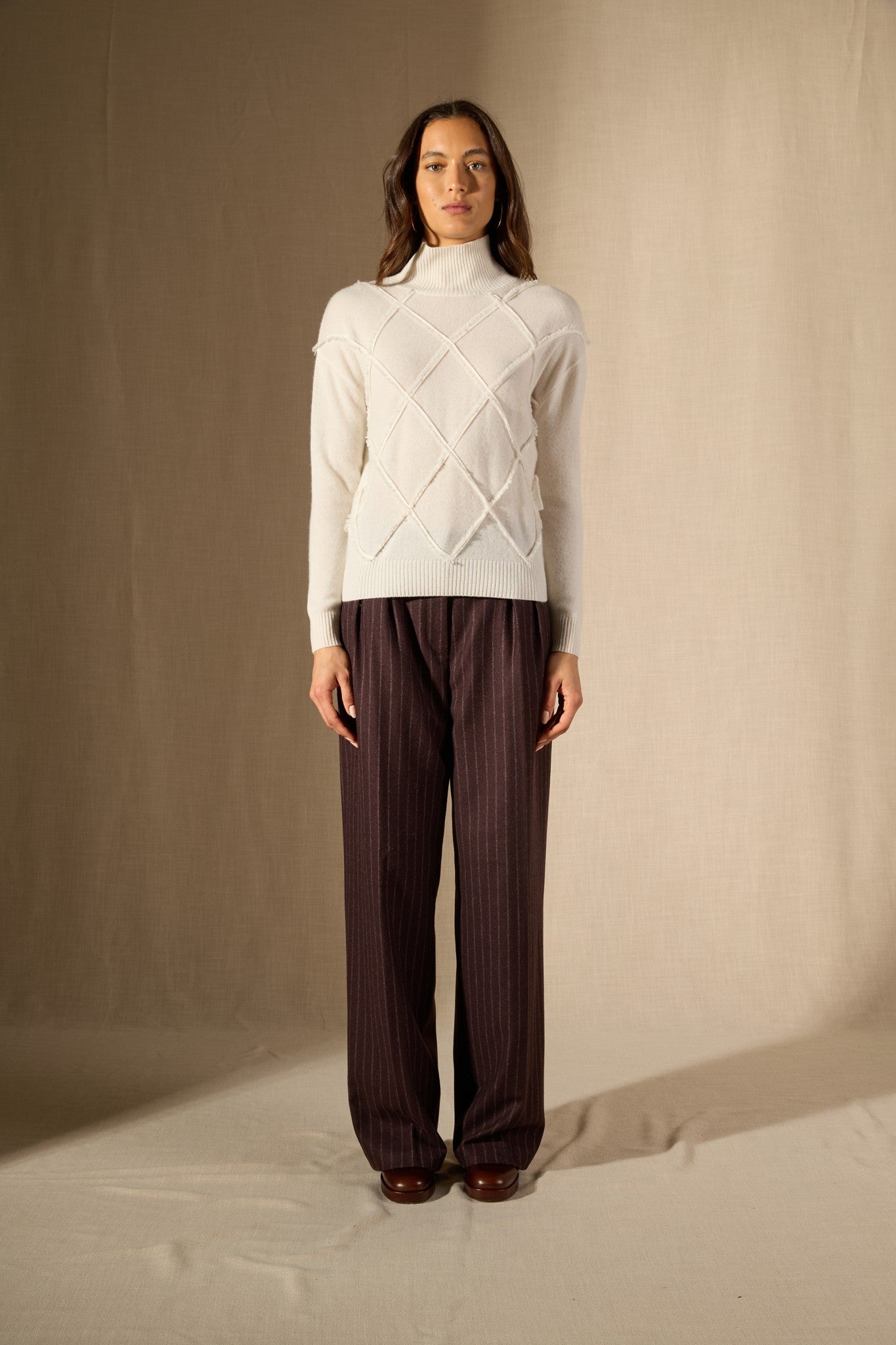 selania pull col roulé ivoire 100% cachemire