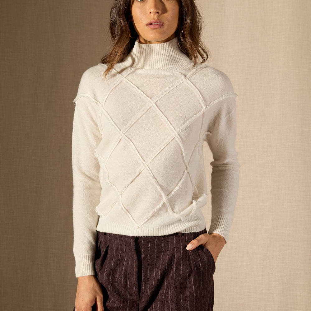 selania pull col roulé ivoire 100% cachemire