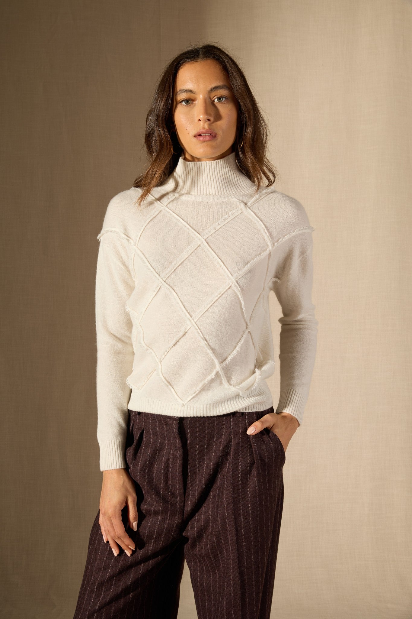 selania pull col roulé ivoire 100% cachemire