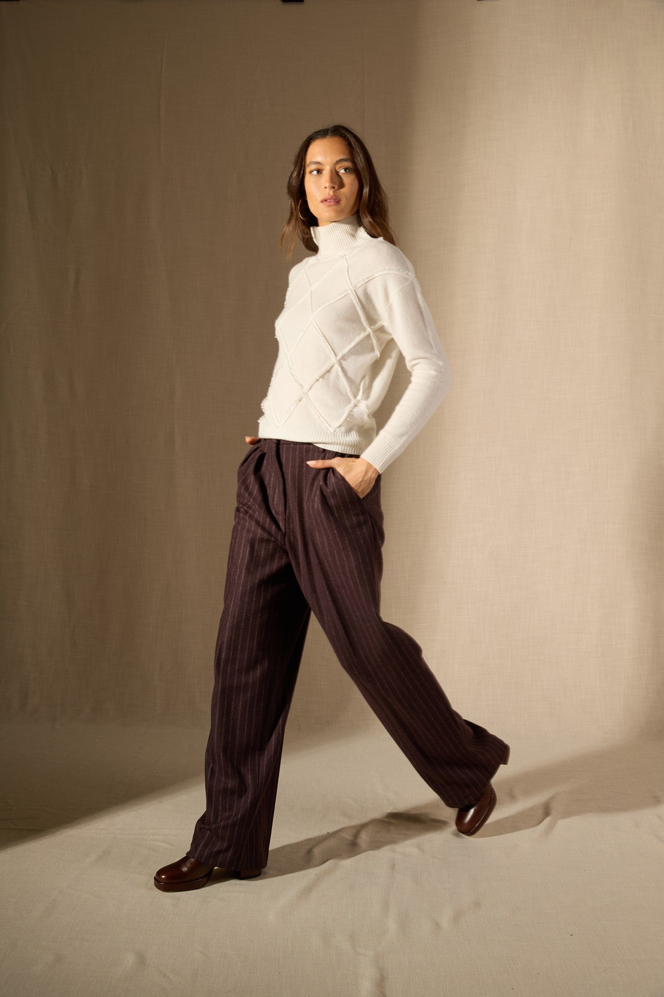 selania pull col roulé ivoire 100% cachemire