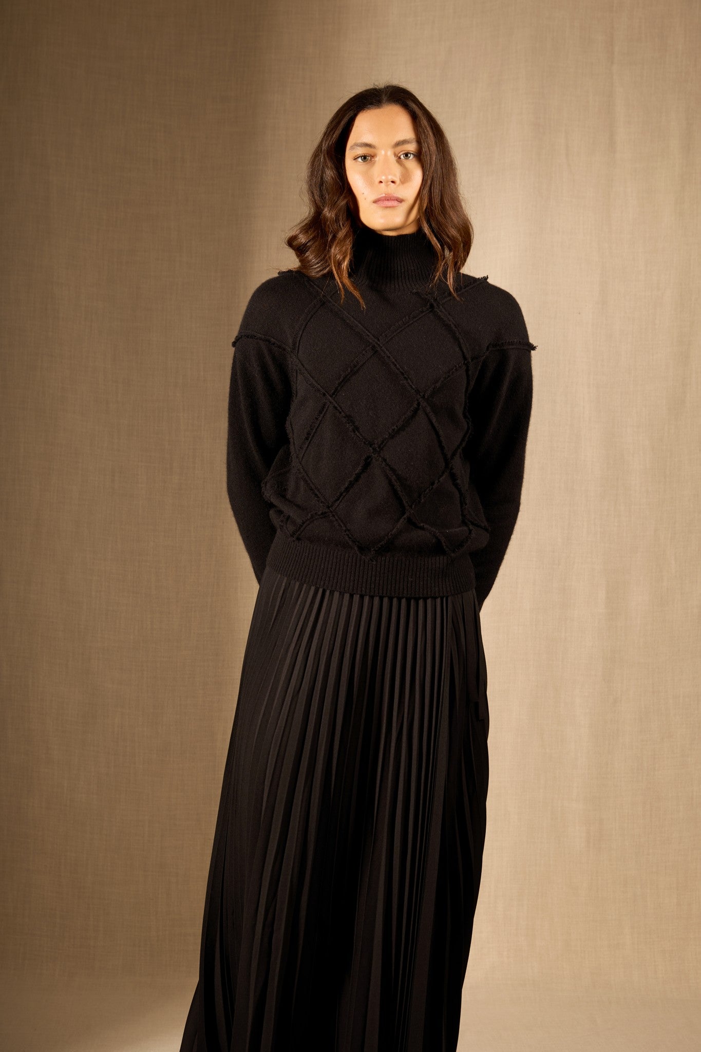 selania pull col roulé noir 100% cachemire