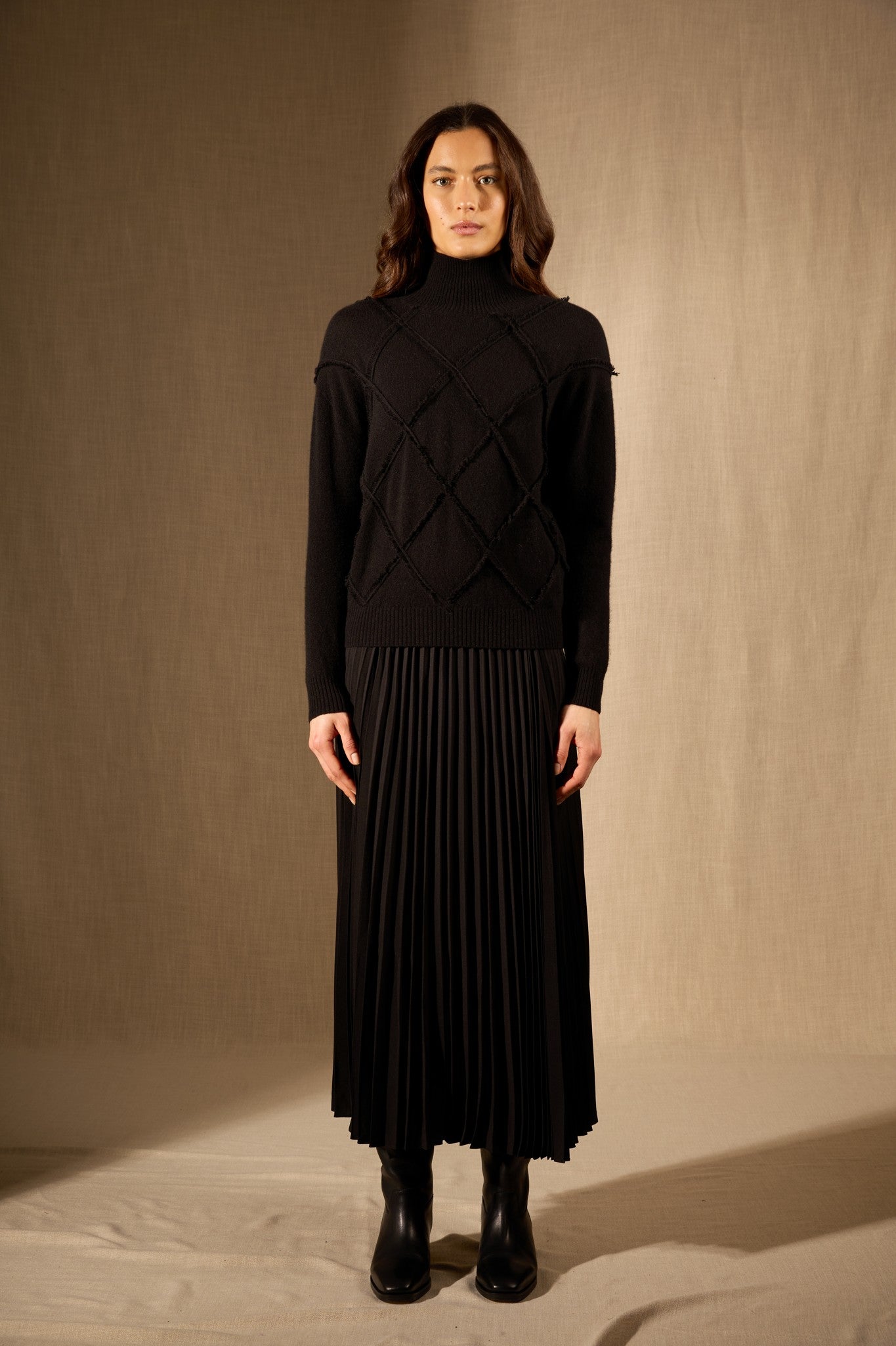 selania pull col roulé noir 100% cachemire