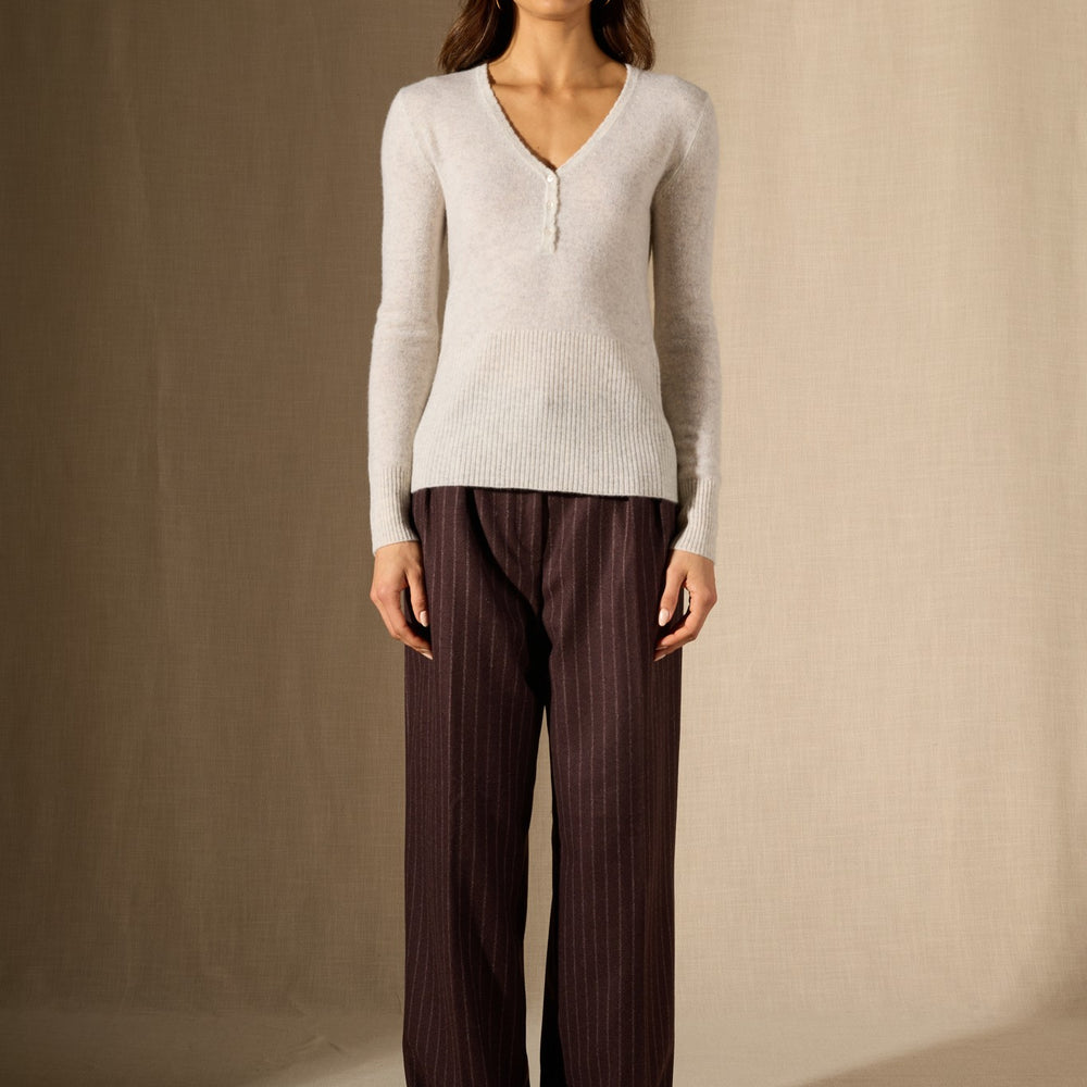 selene pull col v boutonné gris perle chiné 100% cachemire