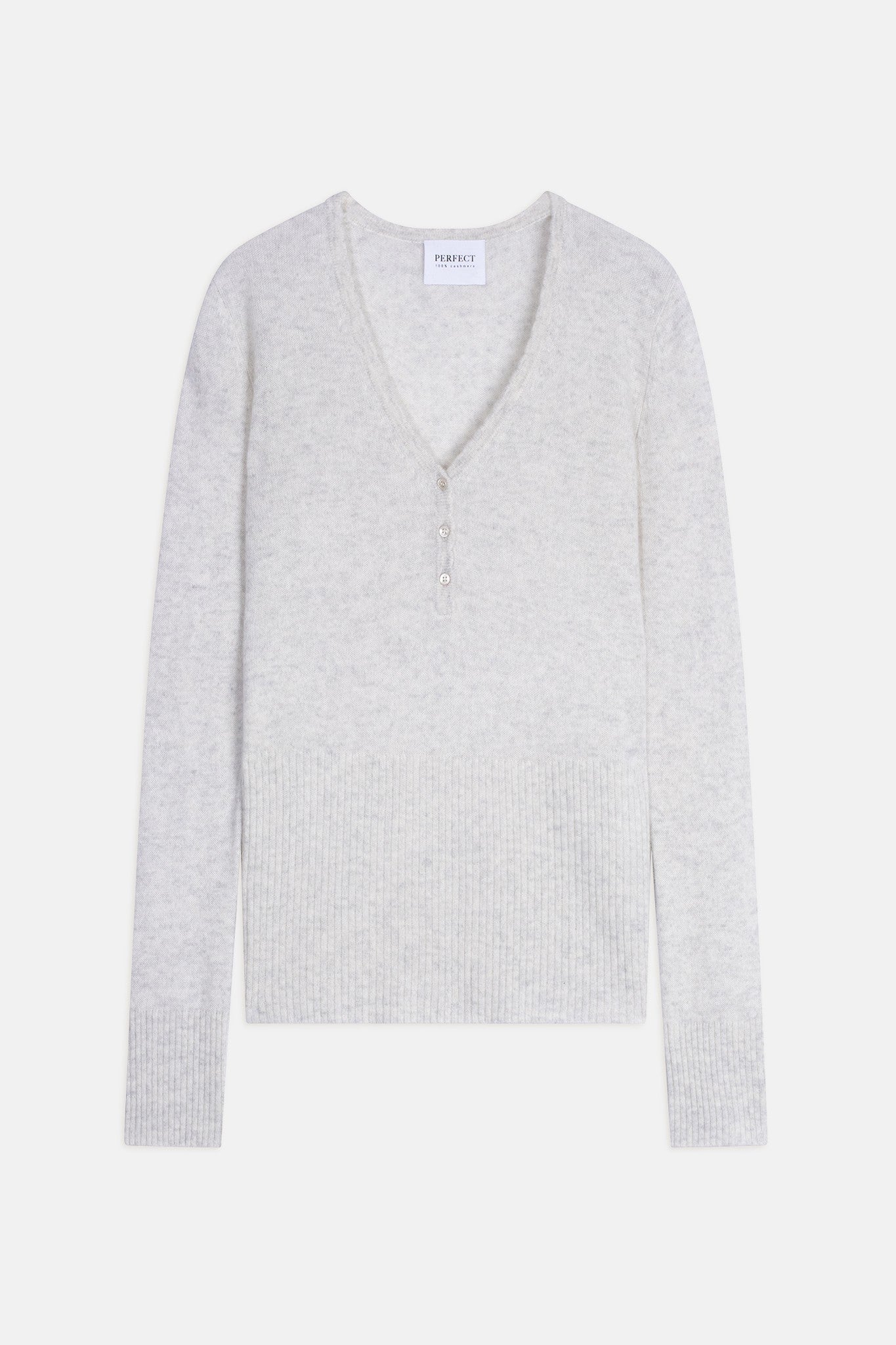 selene pull col v boutonné gris perle chiné 100% cachemire