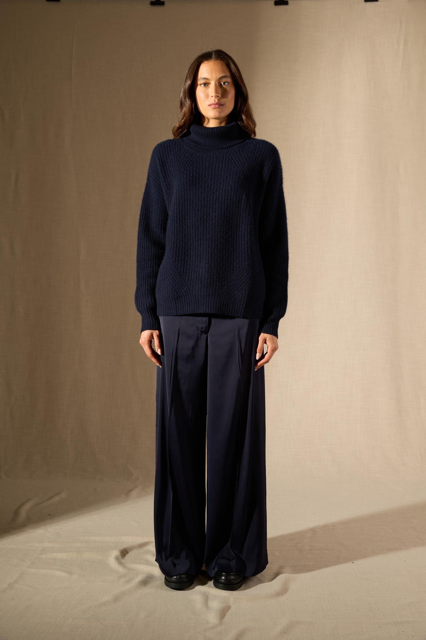 SENGE pull col roulé 6 fils navy 100% cachemire