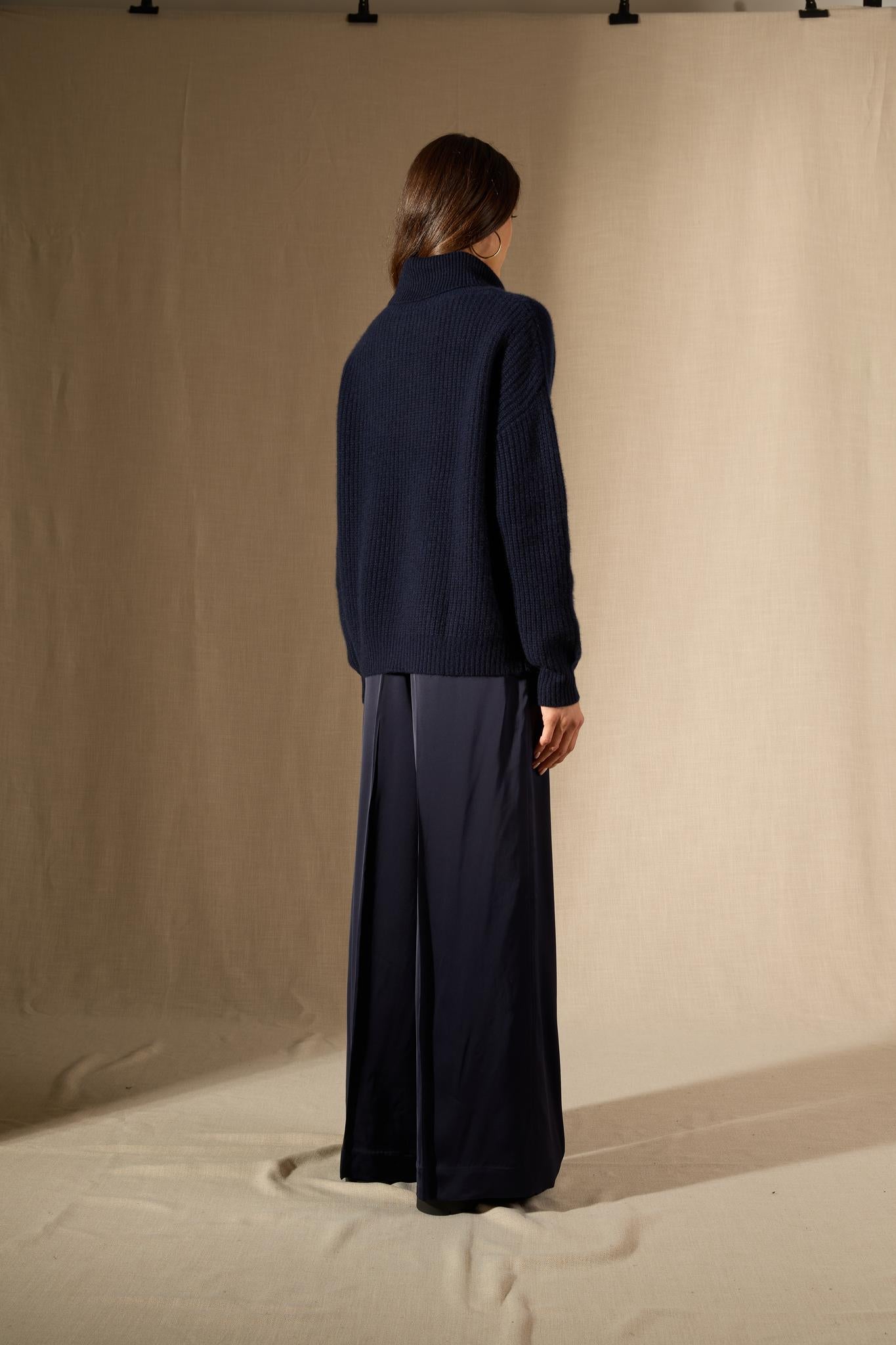 SENGE pull col roulé 6 fils navy 100% cachemire