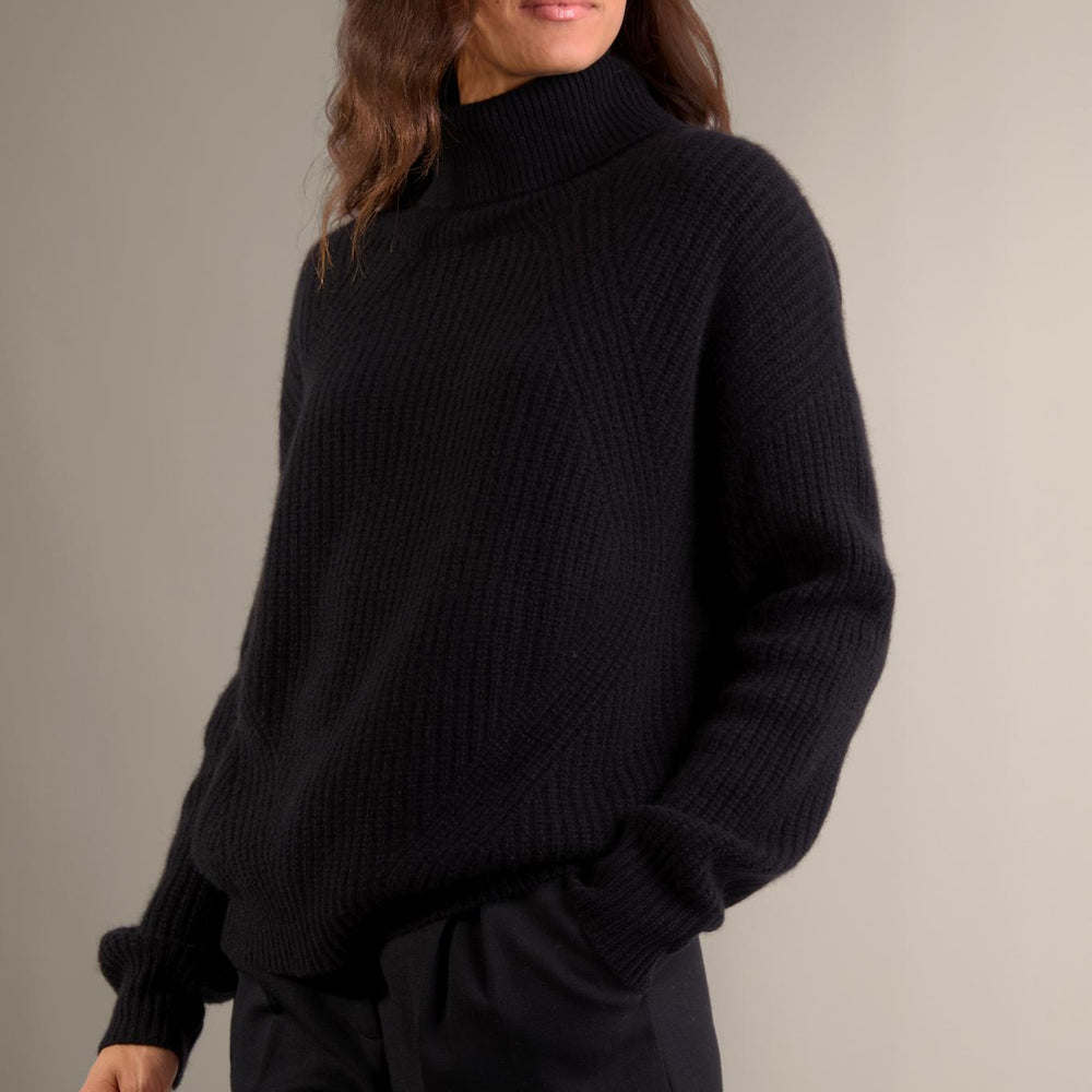SENGE pull col roulé 6 fils noir 100% cachemire