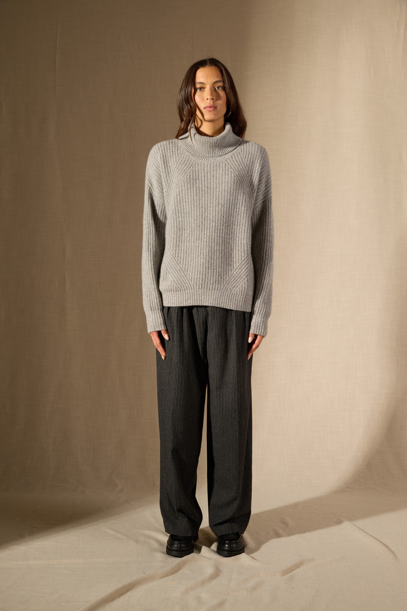 senge pull col roulé 6 fils nuage chiné 100% cachemire