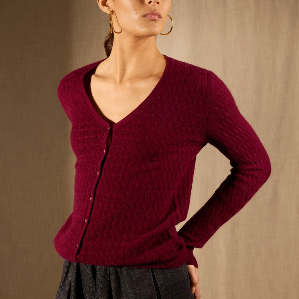 seraphina cardigan col v bordeaux 100% cachemire