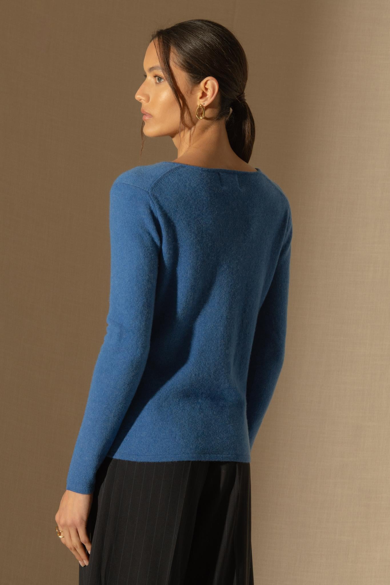 SHANNON pull col v bleu électrique 100% cachemire