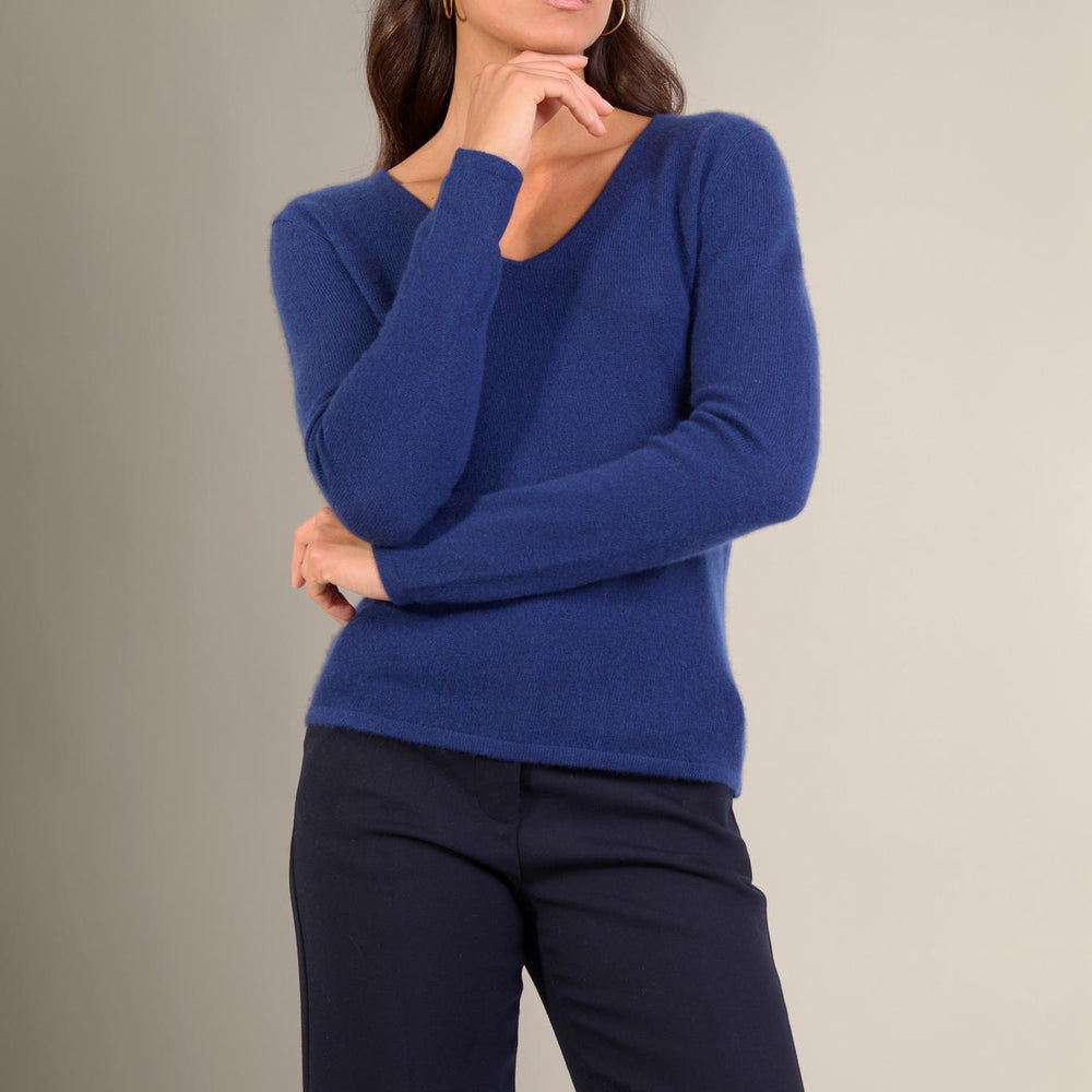 SHANNON pull col v  minuit 100% cachemire