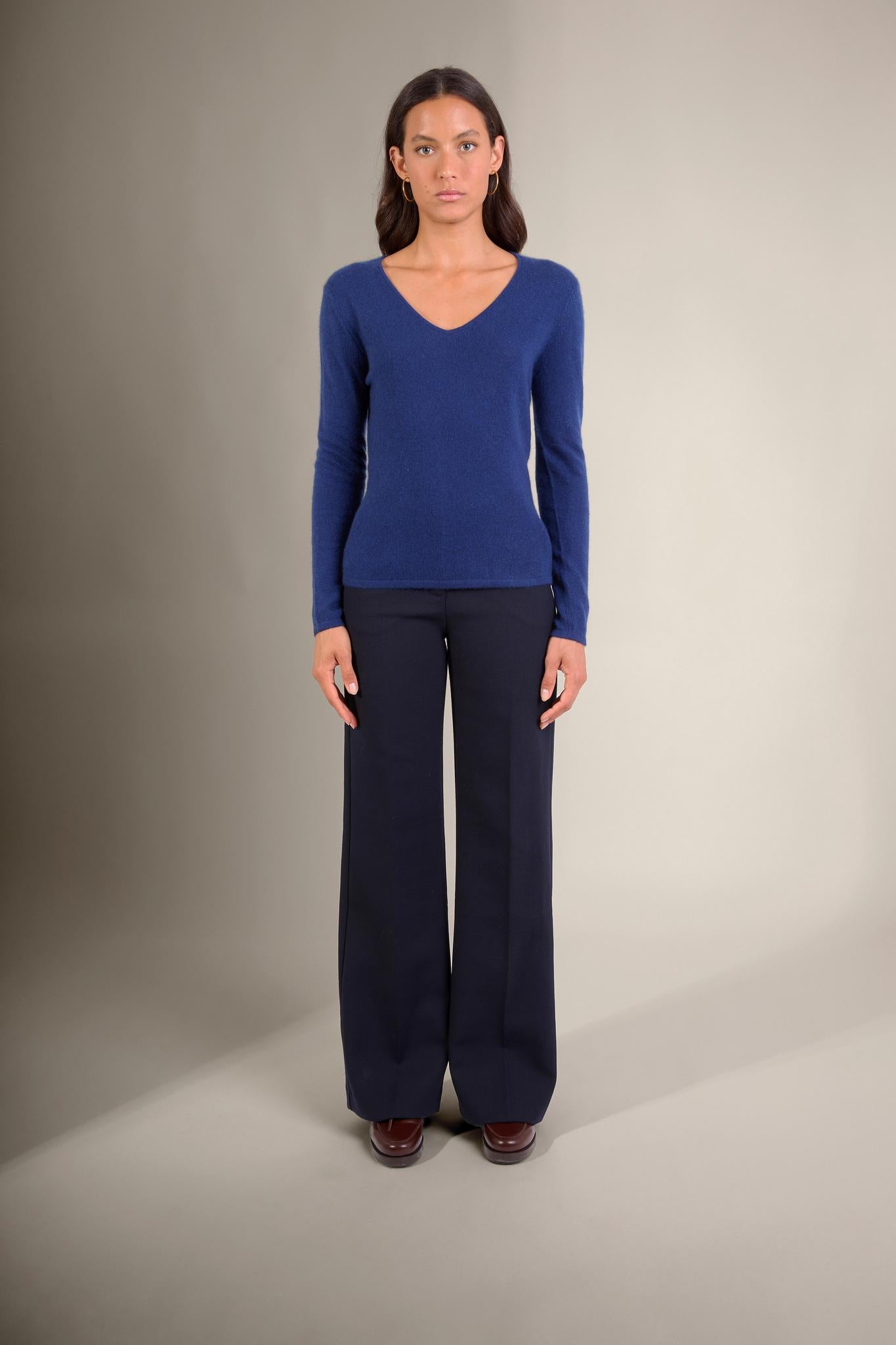 SHANNON pull col v  minuit 100% cachemire