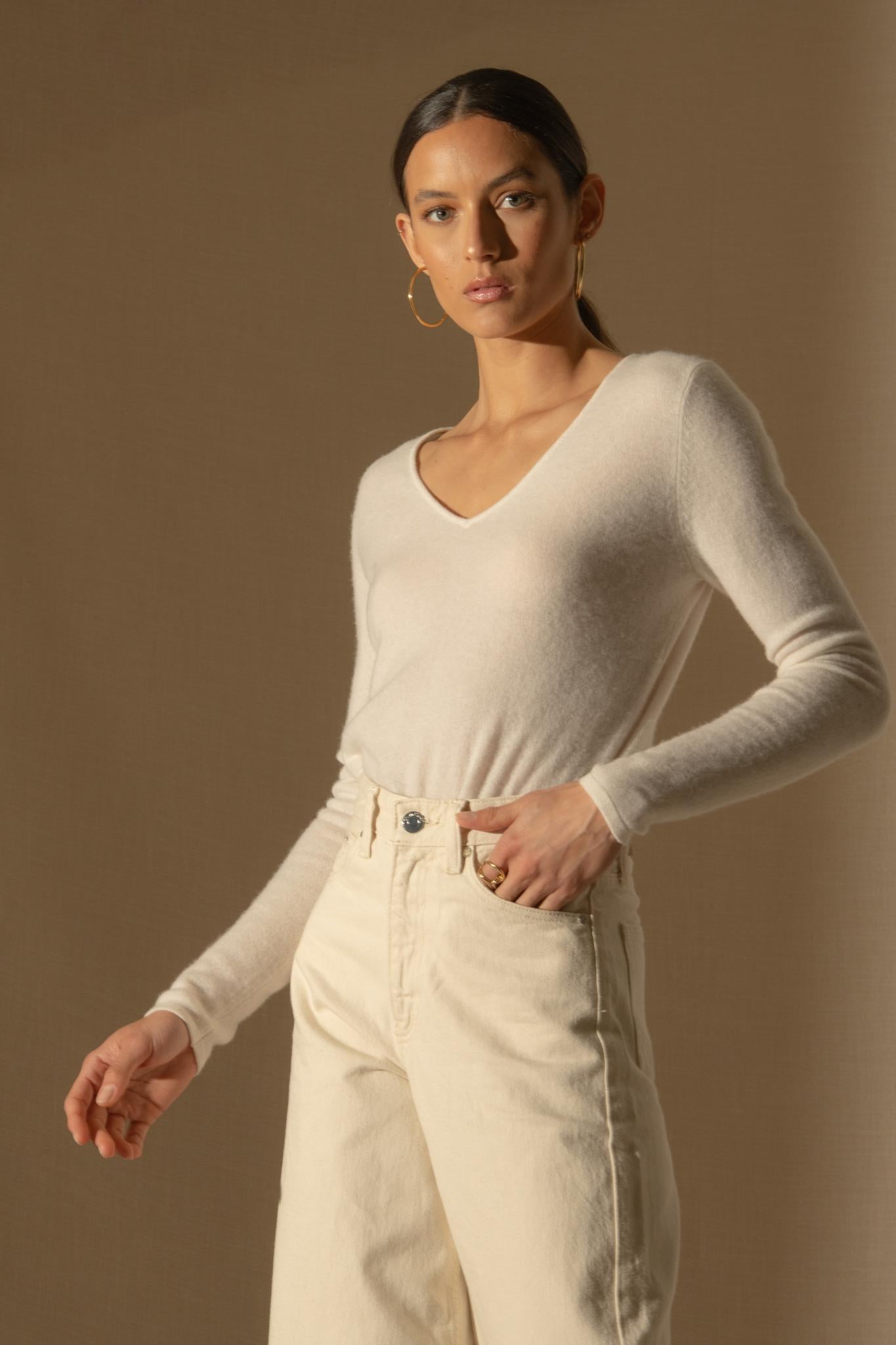 SHANNON pull col v navy 100% cachemire