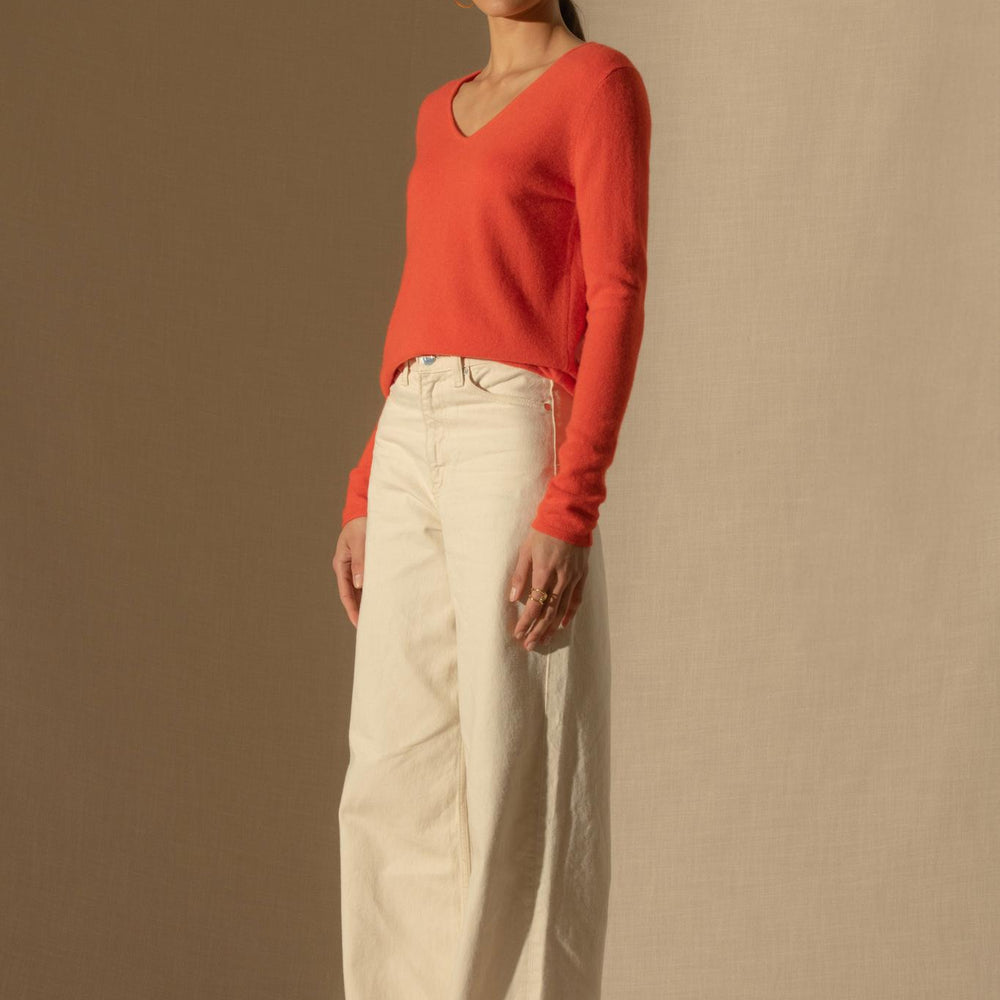 SHANNON pull col v orange 100% cachemire
