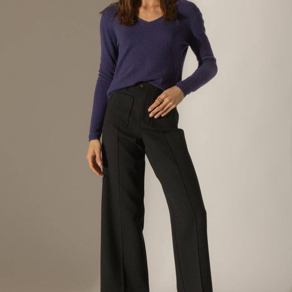 SHANNON pull col v purple 100% cachemire