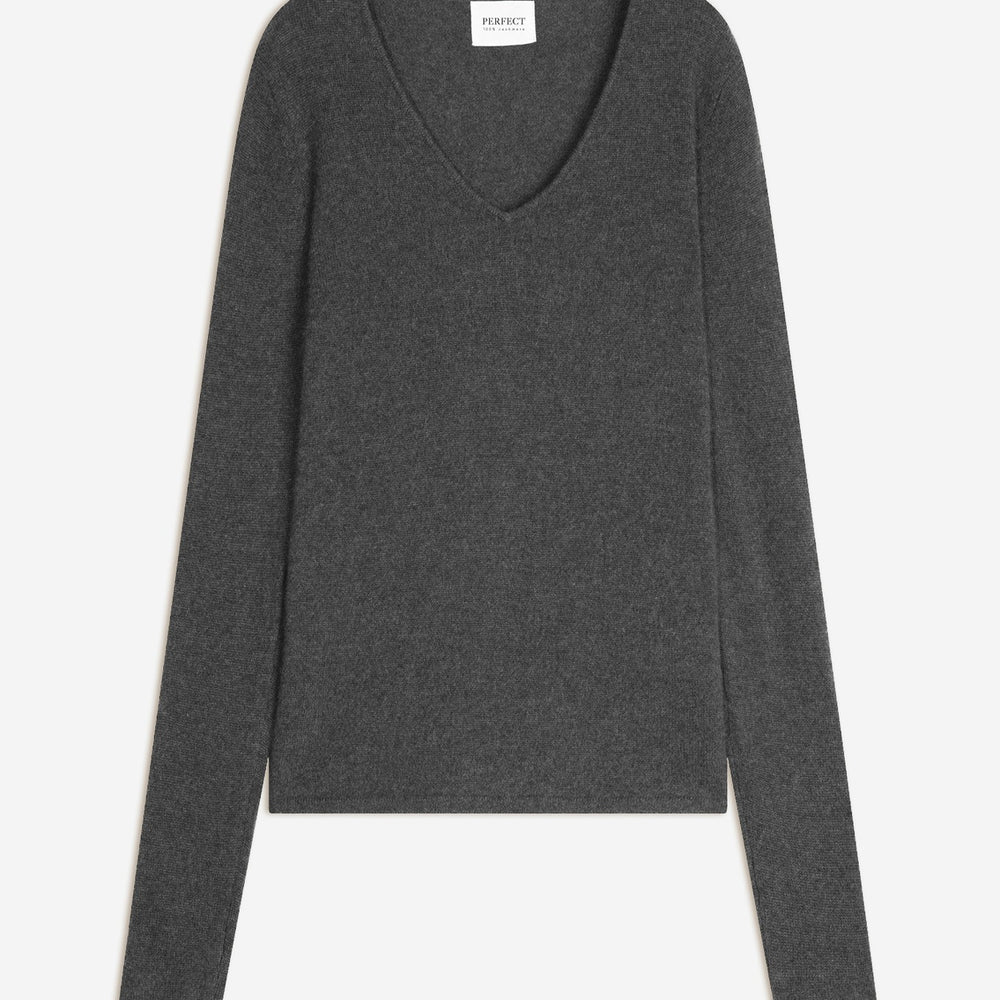 shannon pull col v anthracite chiné 100% cachemire