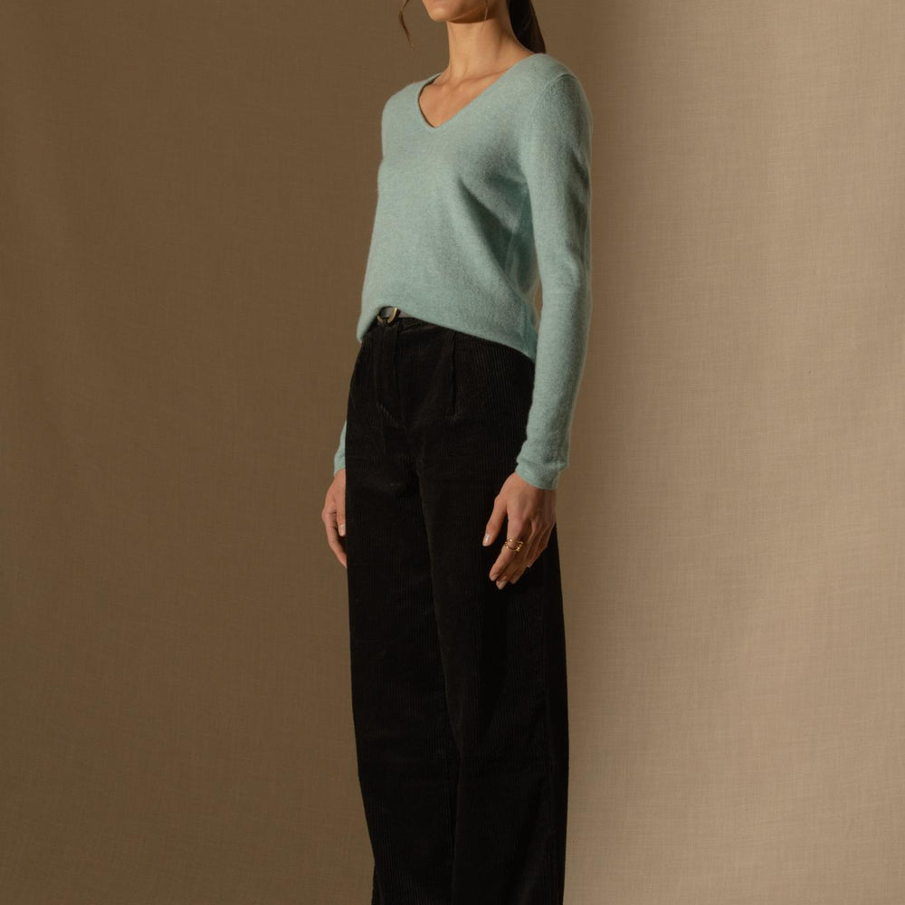 SHANNON pull col v aqua chiné 100% cachemire