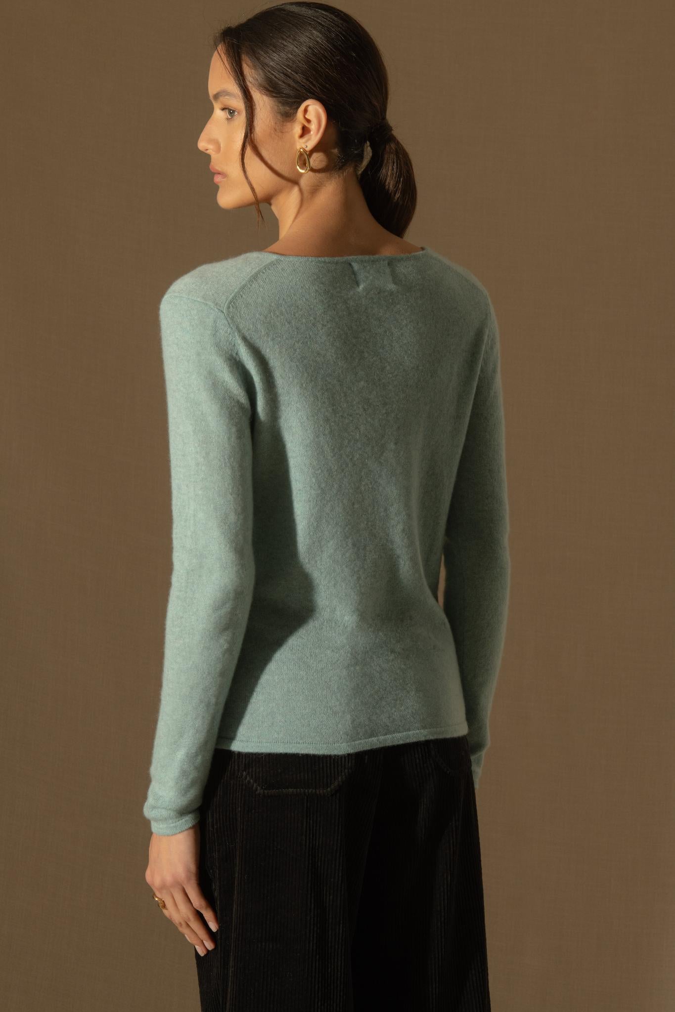 SHANNON pull col v aqua chiné 100% cachemire
