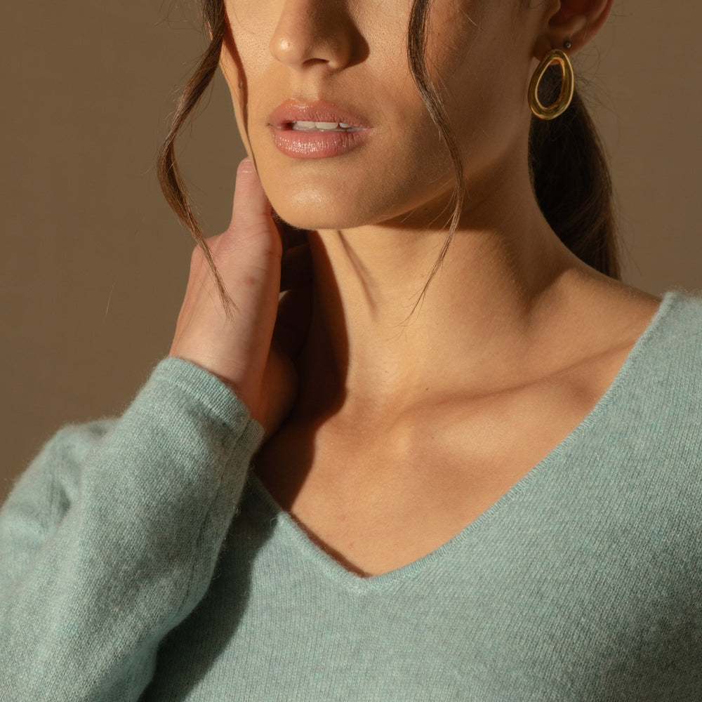 shannon pull col v aqua chiné 100% cachemire