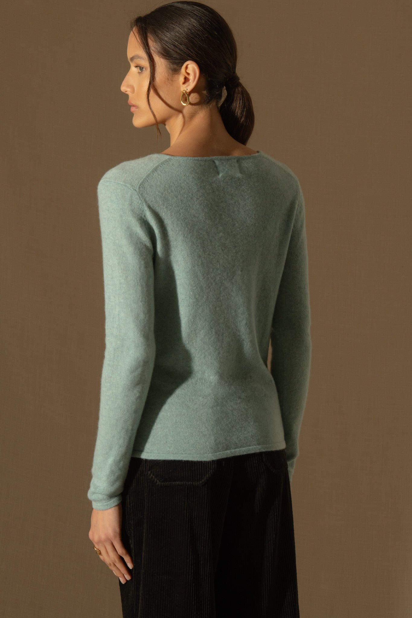 shannon pull col v aqua chiné 100% cachemire