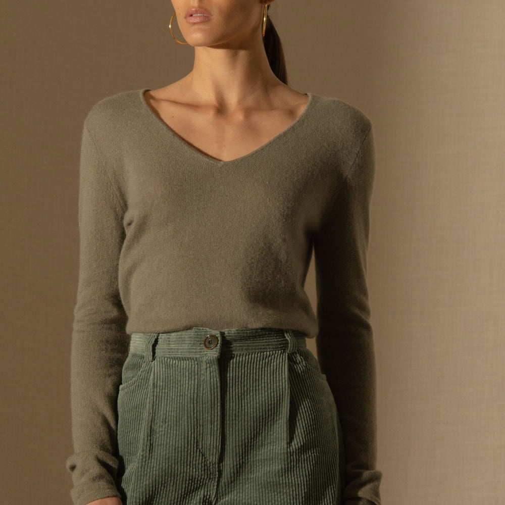 shannon pull col v army 100% cachemire