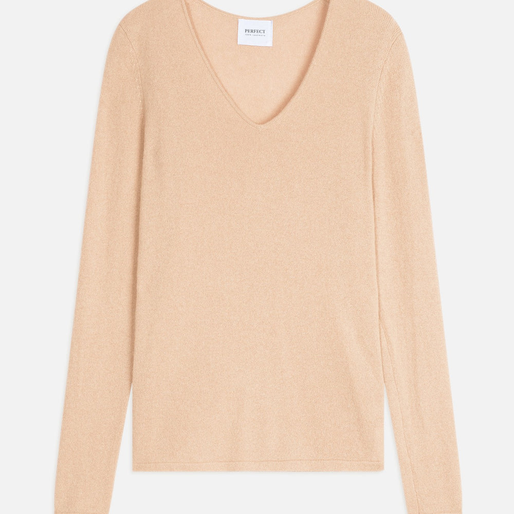 shannon pull col v beige 100% cachemire