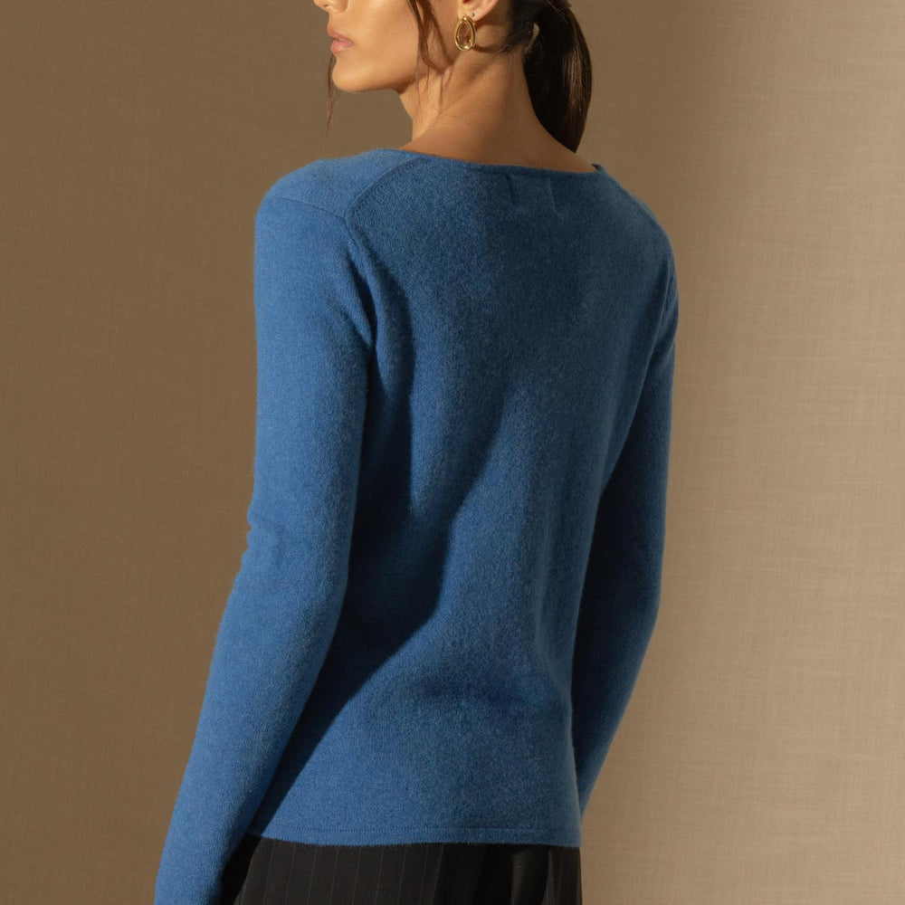SHANNON pull col v bleu électrique 100% cachemire