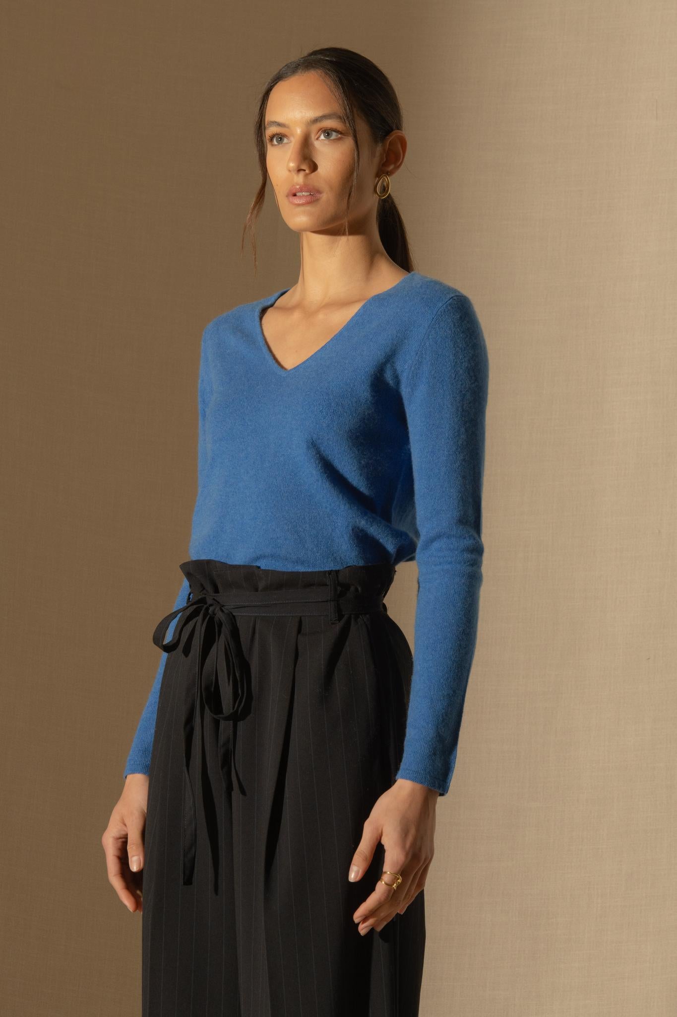 SHANNON pull col v bleu électrique 100% cachemire