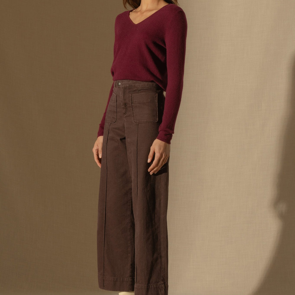 shannon pull col v bordeaux 100% cachemire